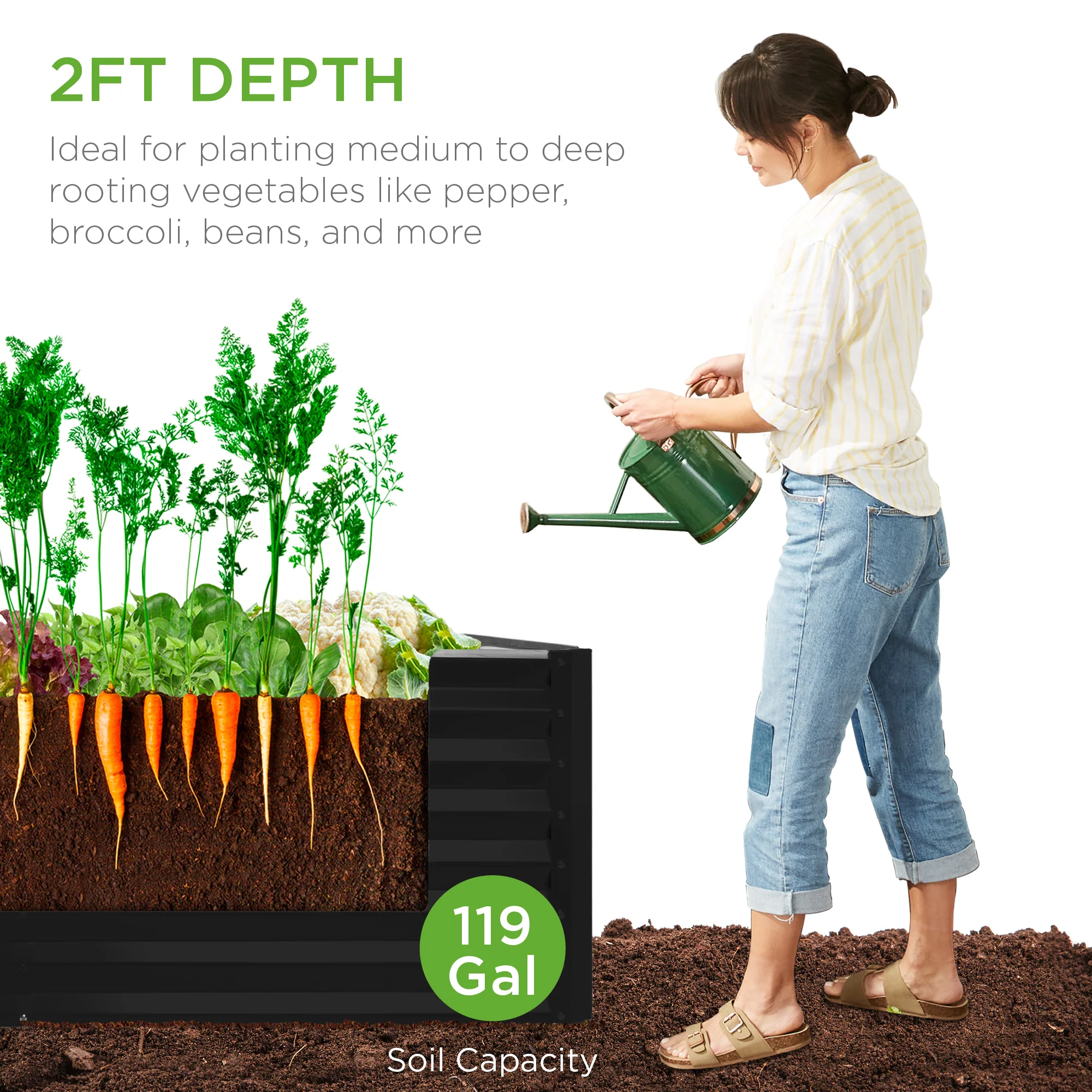 Outdoor Raised Metal Garden Bed for Vegetables, Flowers, Herbs - 4x2x2ft - Image 83