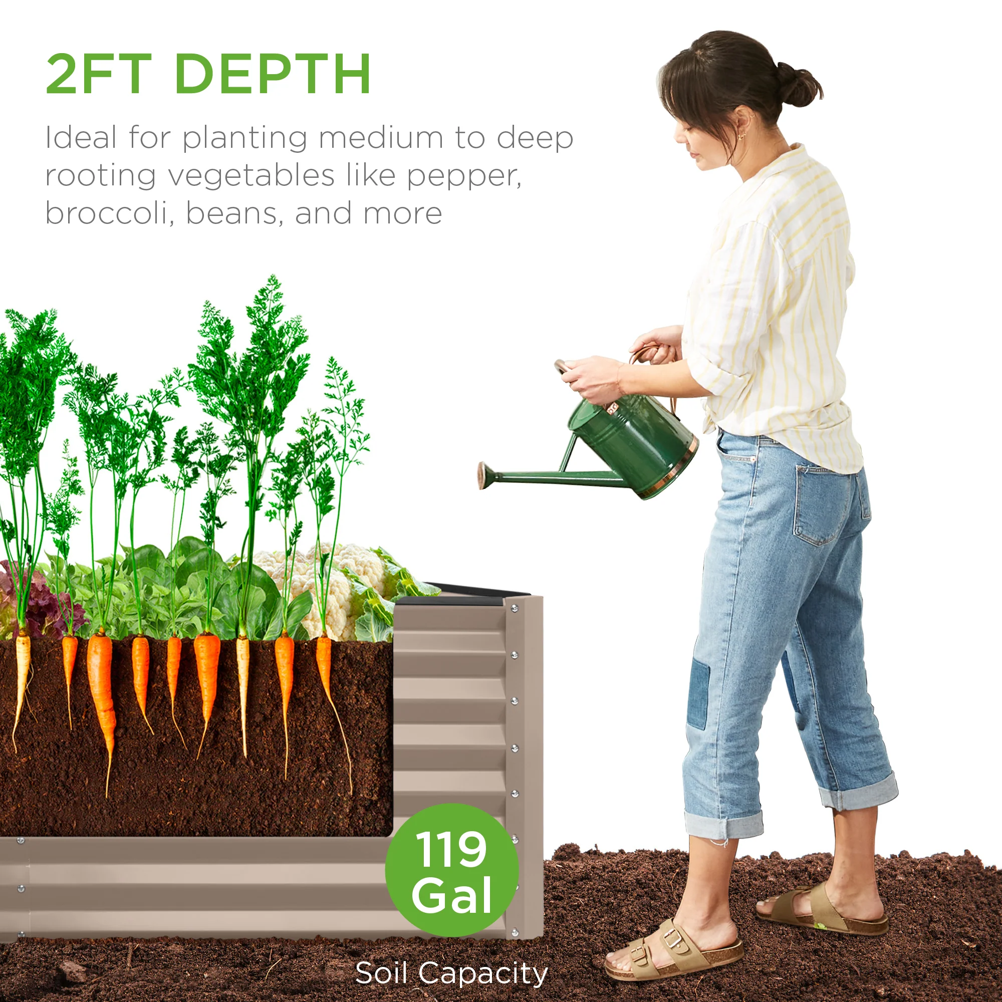 Outdoor Raised Metal Garden Bed for Vegetables, Flowers, Herbs - 4x2x2ft - Image 91