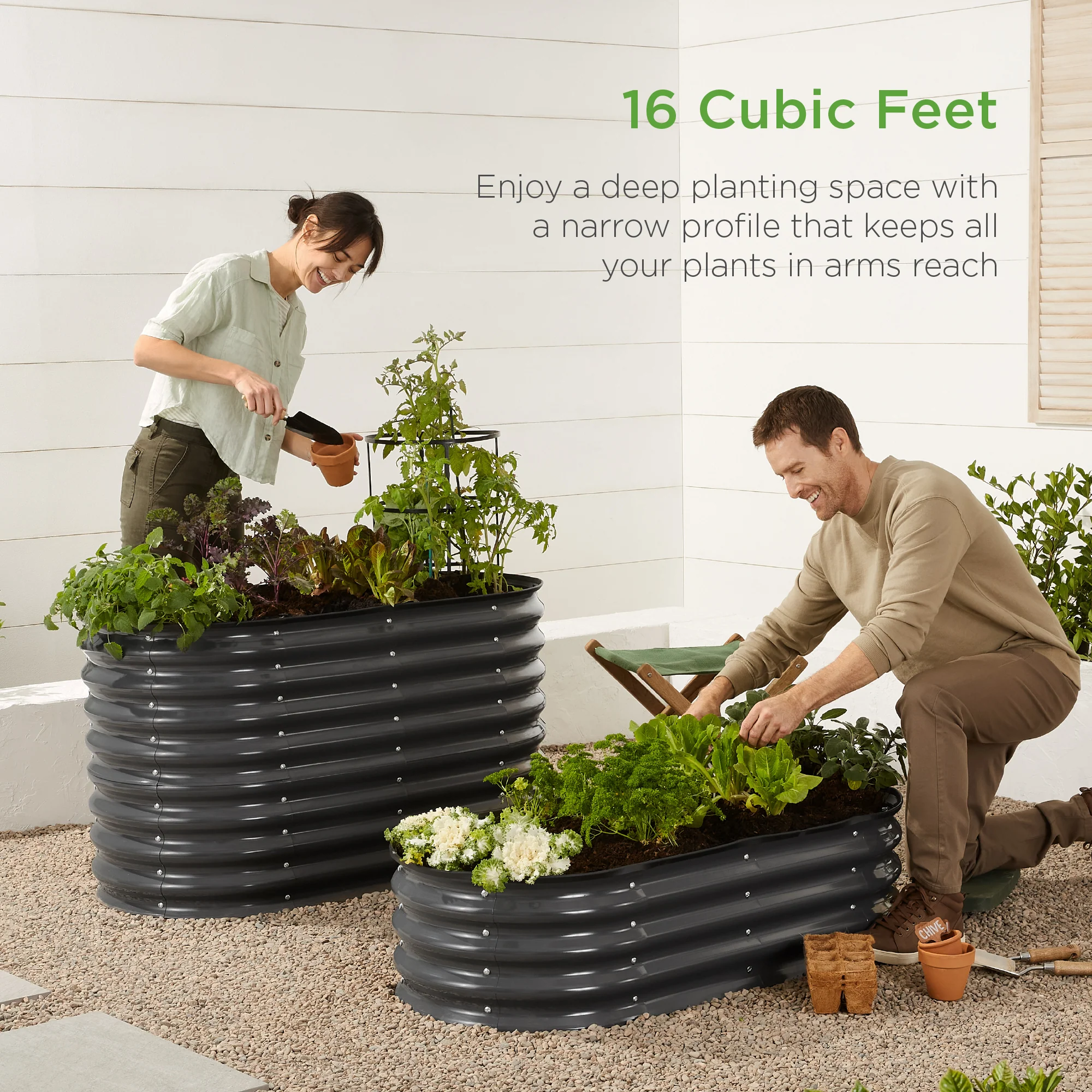 Outdoor Raised Metal Oval Garden Bed, Planter Box - 4x2x2ft - Image 34