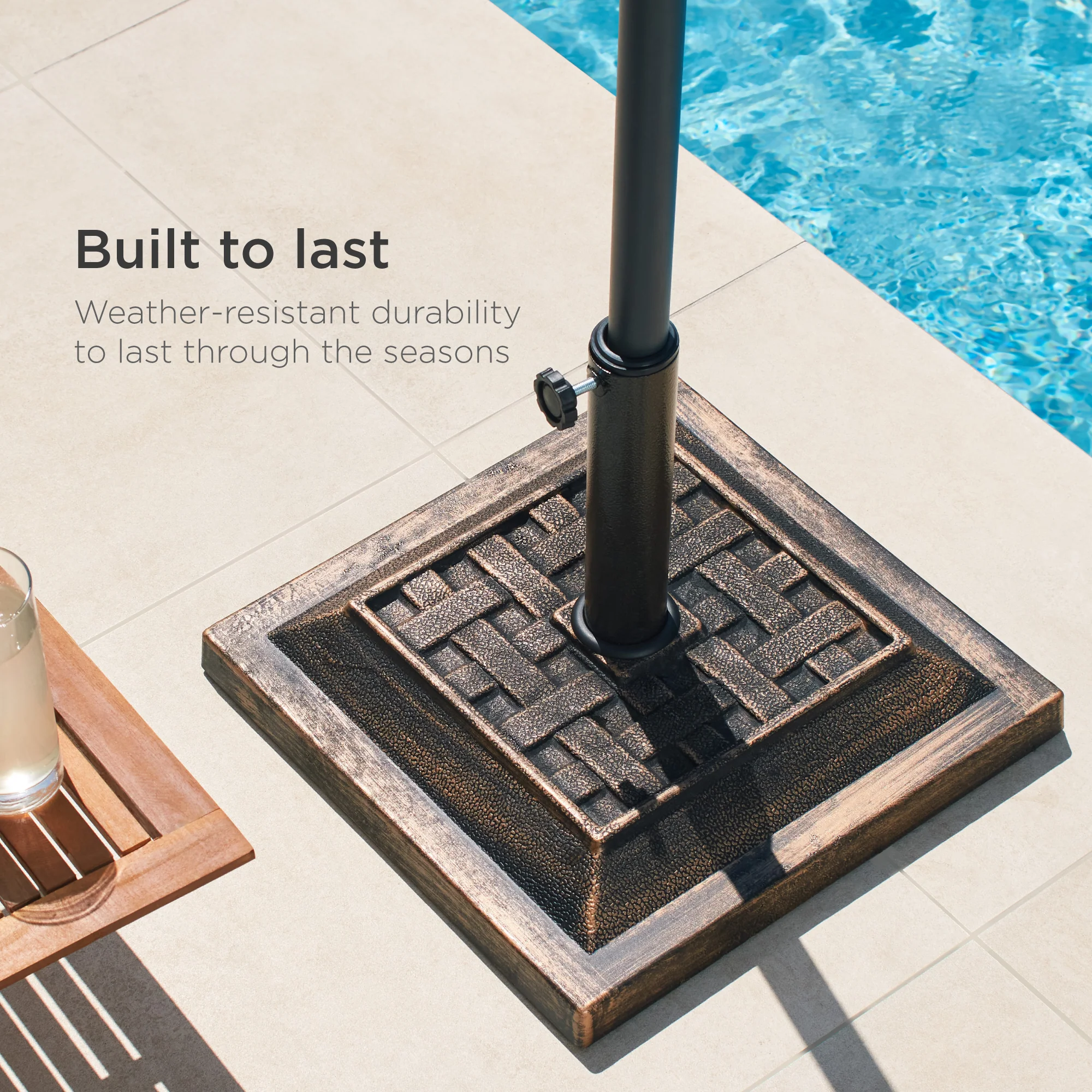 26lb Steel Square Patio Umbrella Base Stand, Basketweave Pattern - Image 5