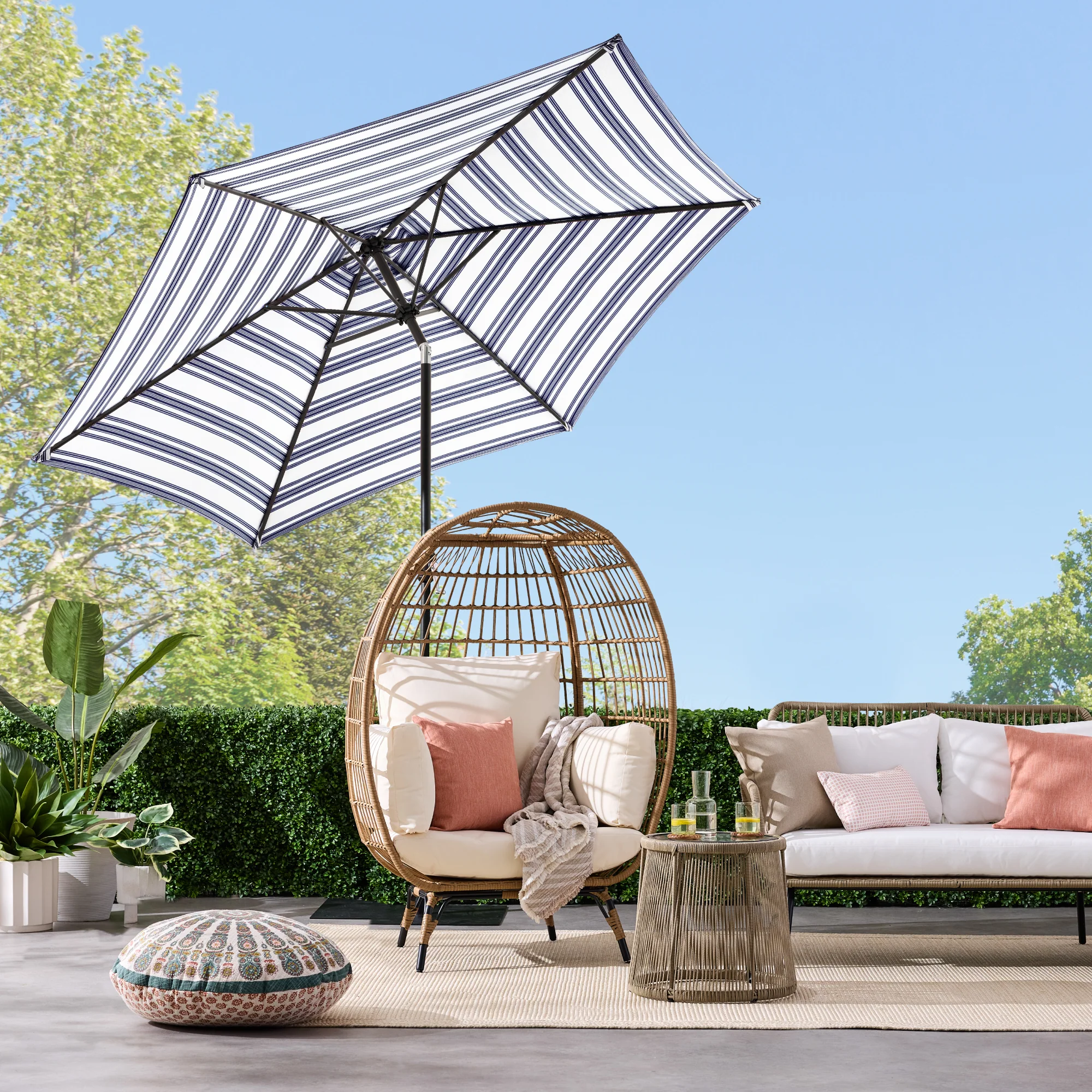 Outdoor Steel Striped Market Patio Umbrella w/ Tilt, Crank Lift - 10ft - Image 10