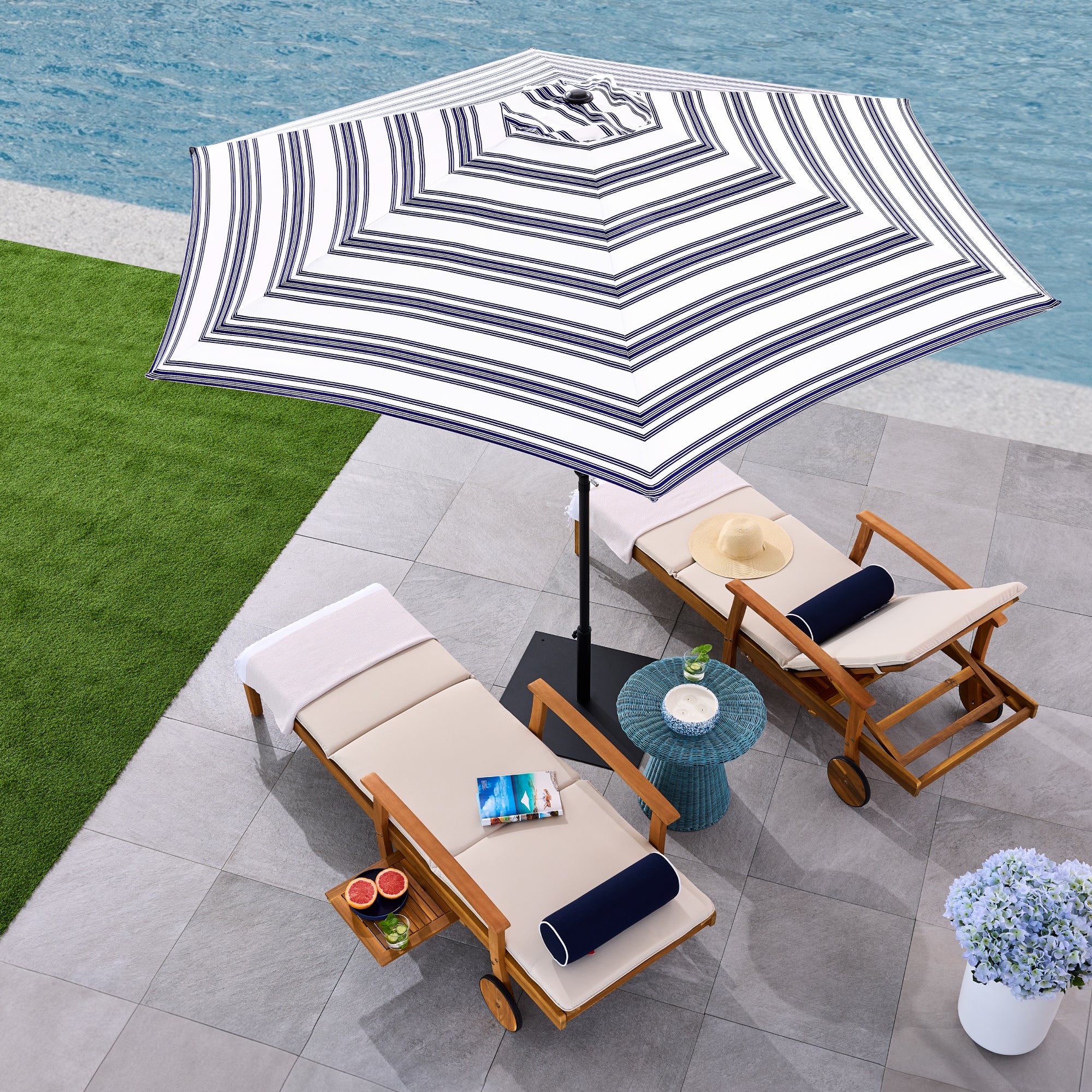 Outdoor Steel Striped Market Patio Umbrella w/ Tilt, Crank Lift - 10ft - Image 12