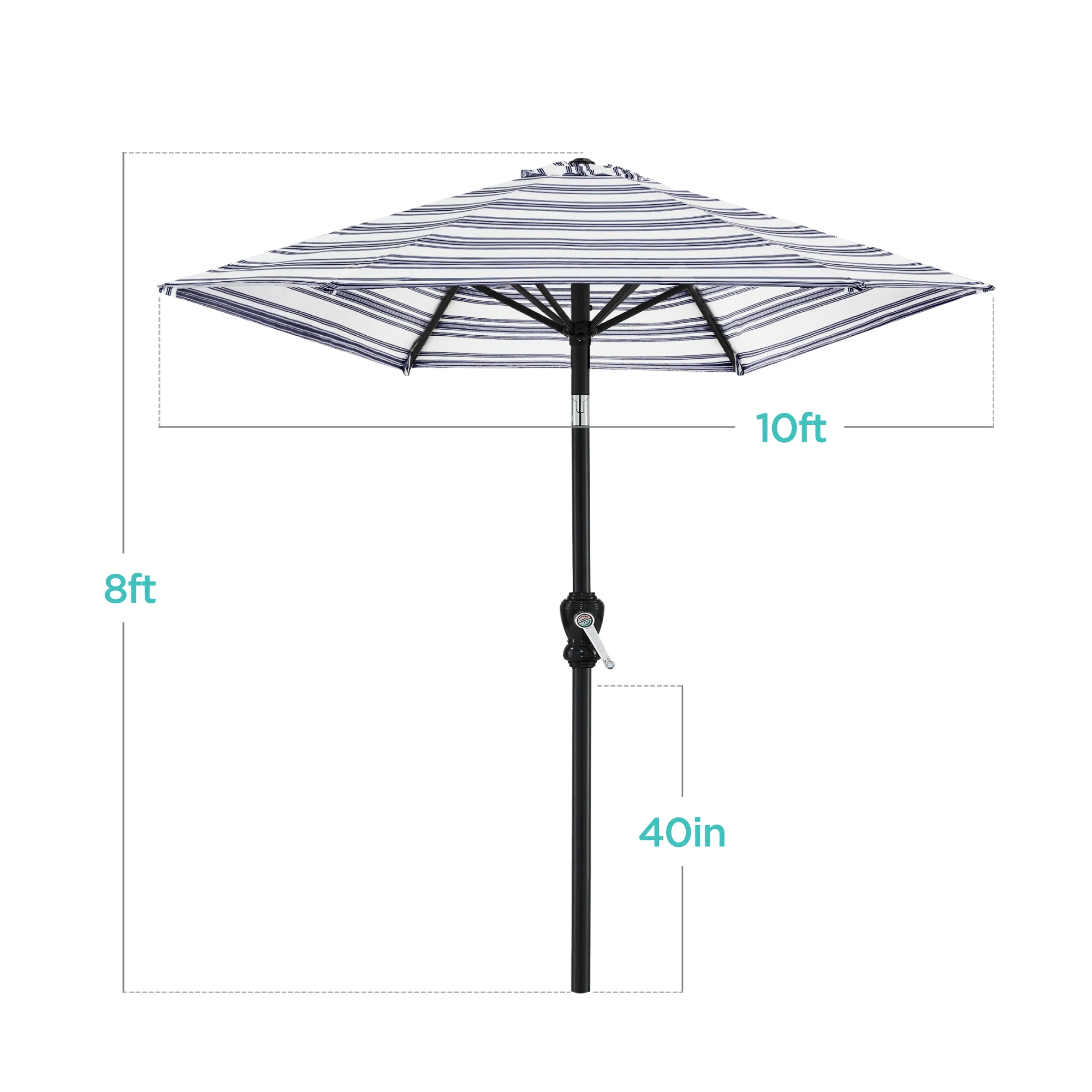 Outdoor Steel Striped Market Patio Umbrella w/ Tilt, Crank Lift - 10ft - Image 14