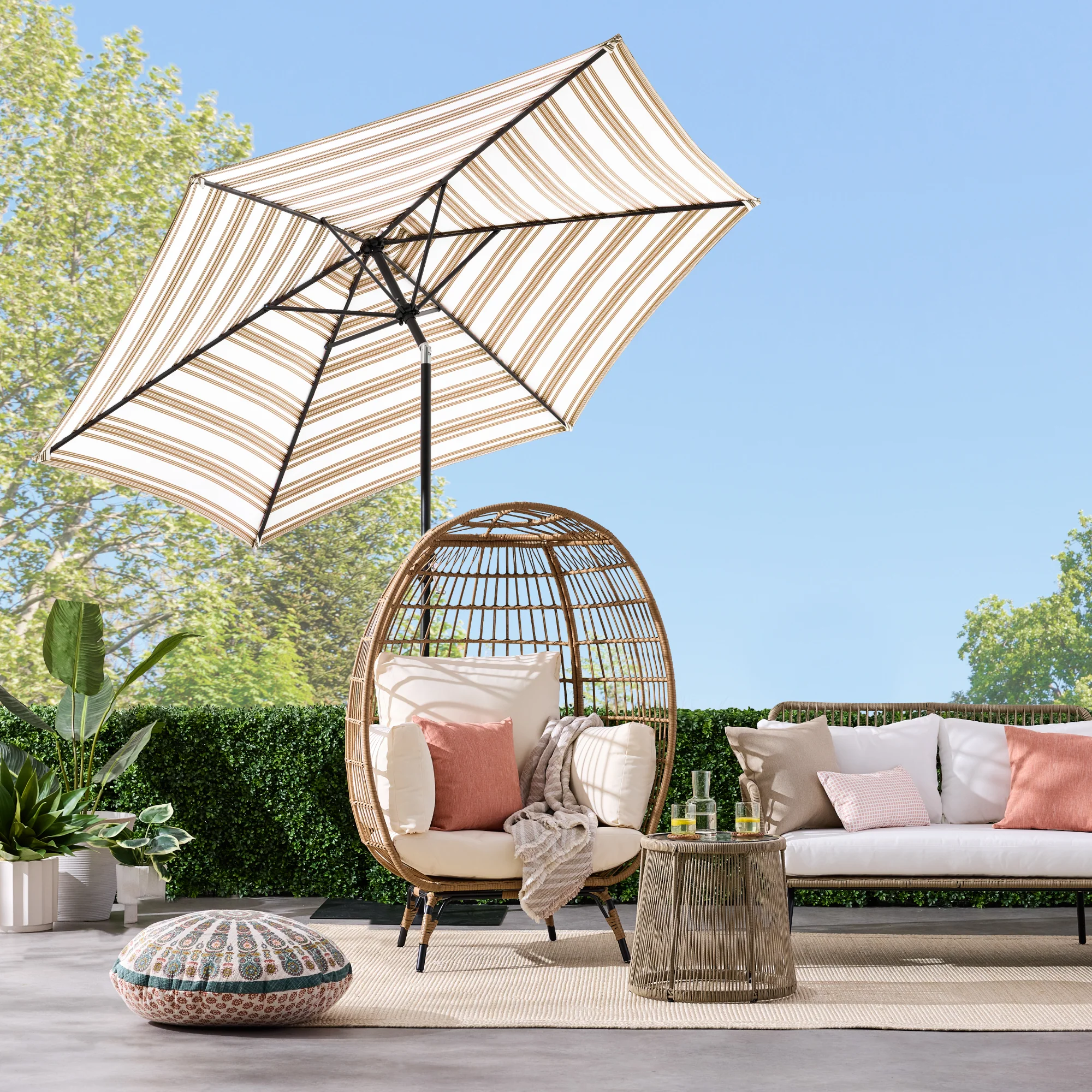 Outdoor Steel Striped Market Patio Umbrella w/ Tilt, Crank Lift - 10ft - Image 15