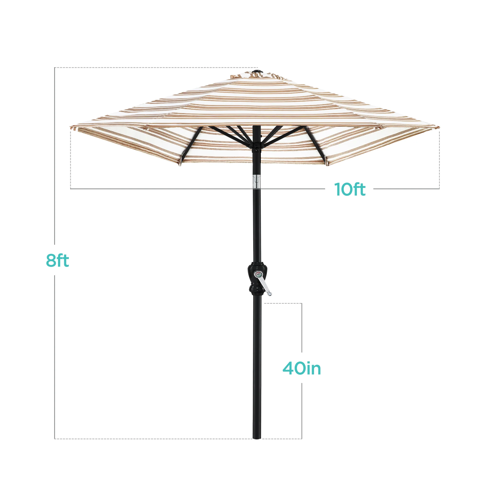 Outdoor Steel Striped Market Patio Umbrella w/ Tilt, Crank Lift - 10ft - Image 20