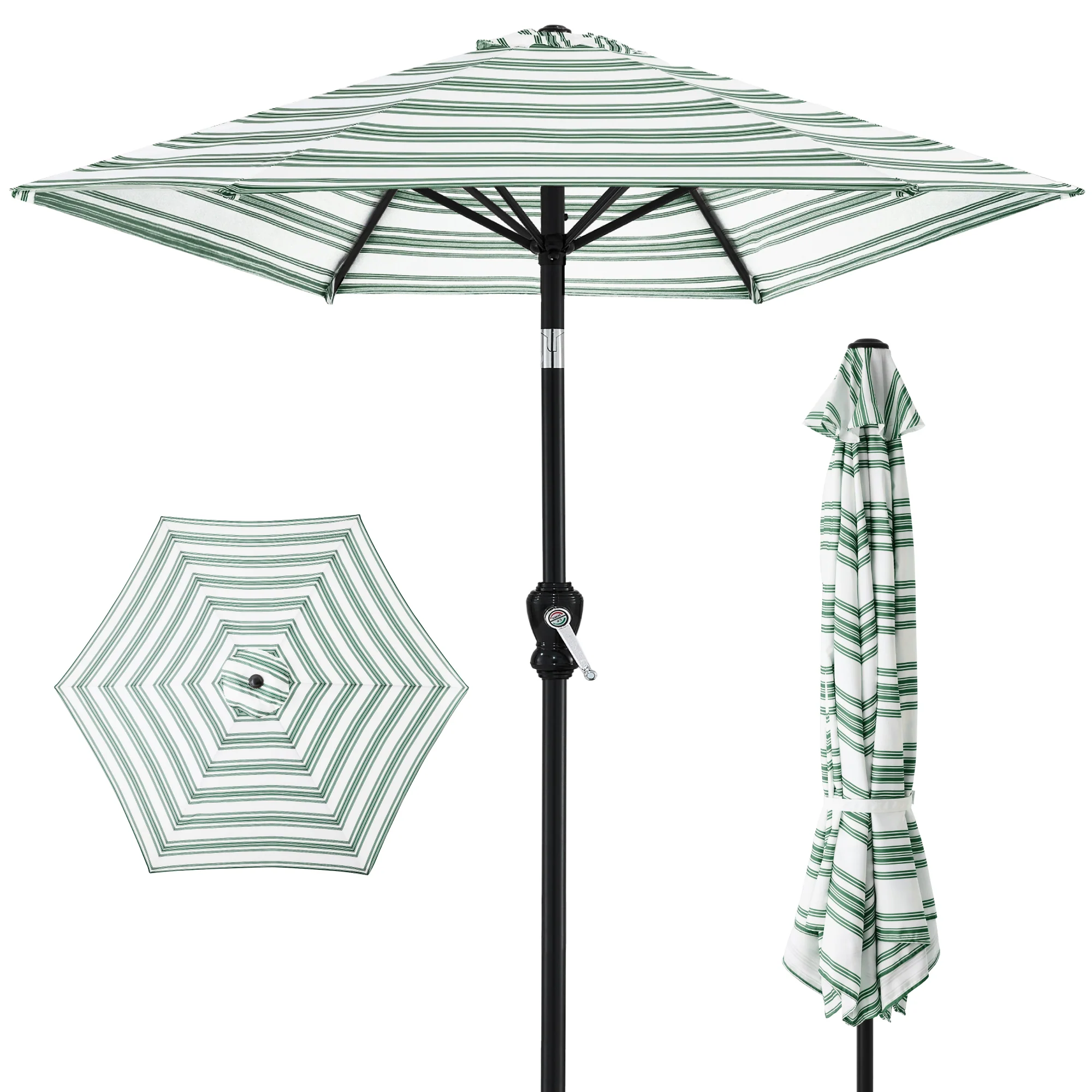 Outdoor Steel Striped Market Patio Umbrella w/ Tilt, Crank Lift - 10ft - Image 21