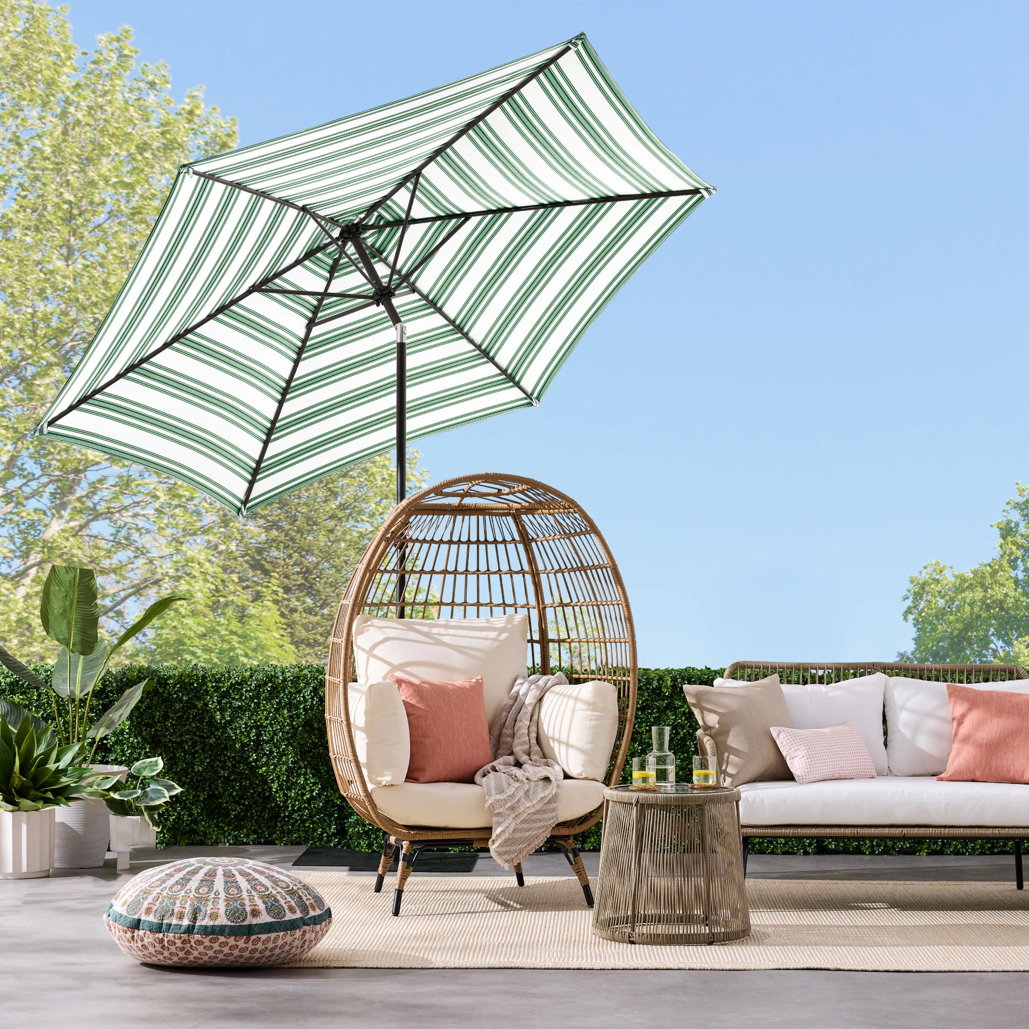 Outdoor Steel Striped Market Patio Umbrella w/ Tilt, Crank Lift - 10ft - Image 22