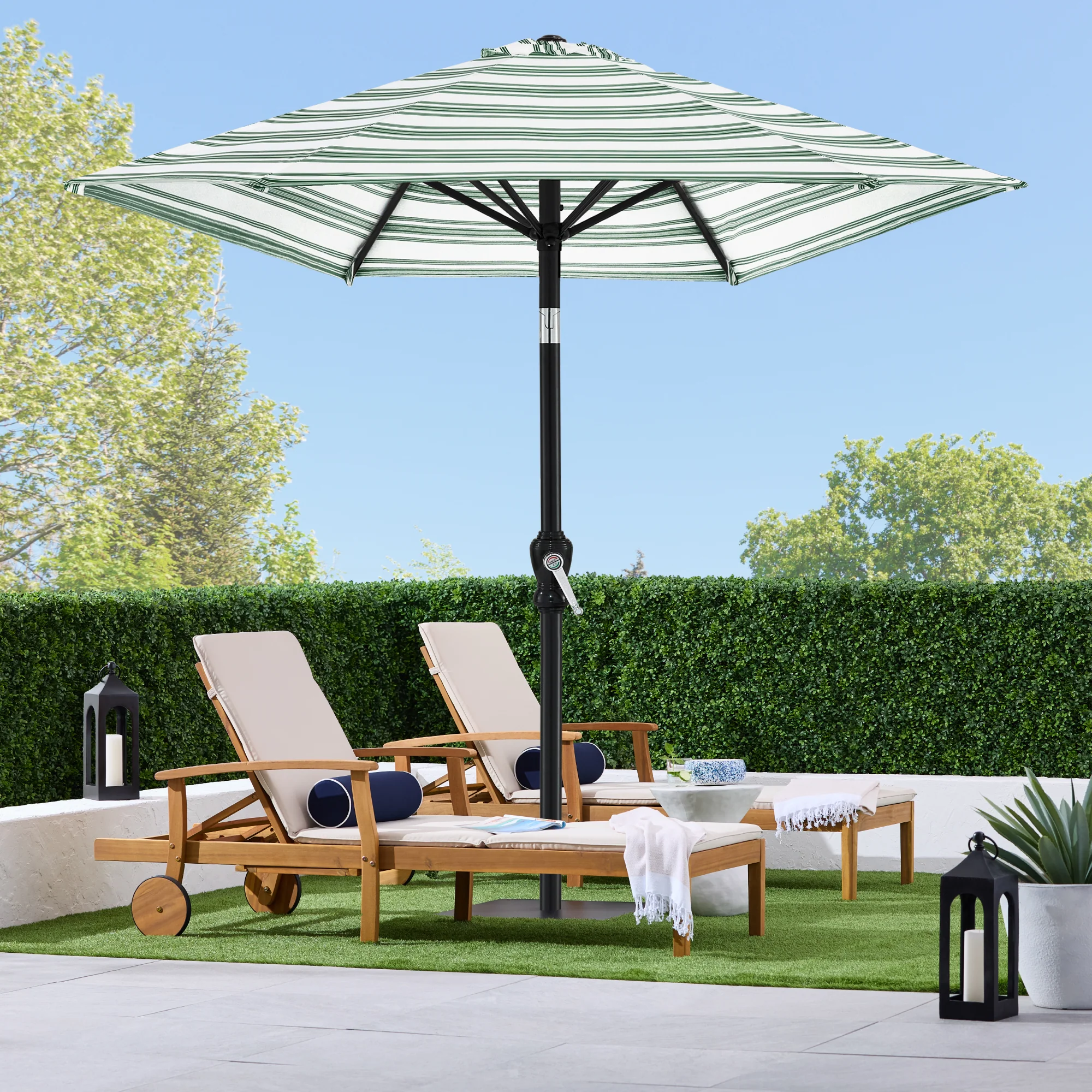Outdoor Steel Striped Market Patio Umbrella w/ Tilt, Crank Lift - 10ft - Image 23