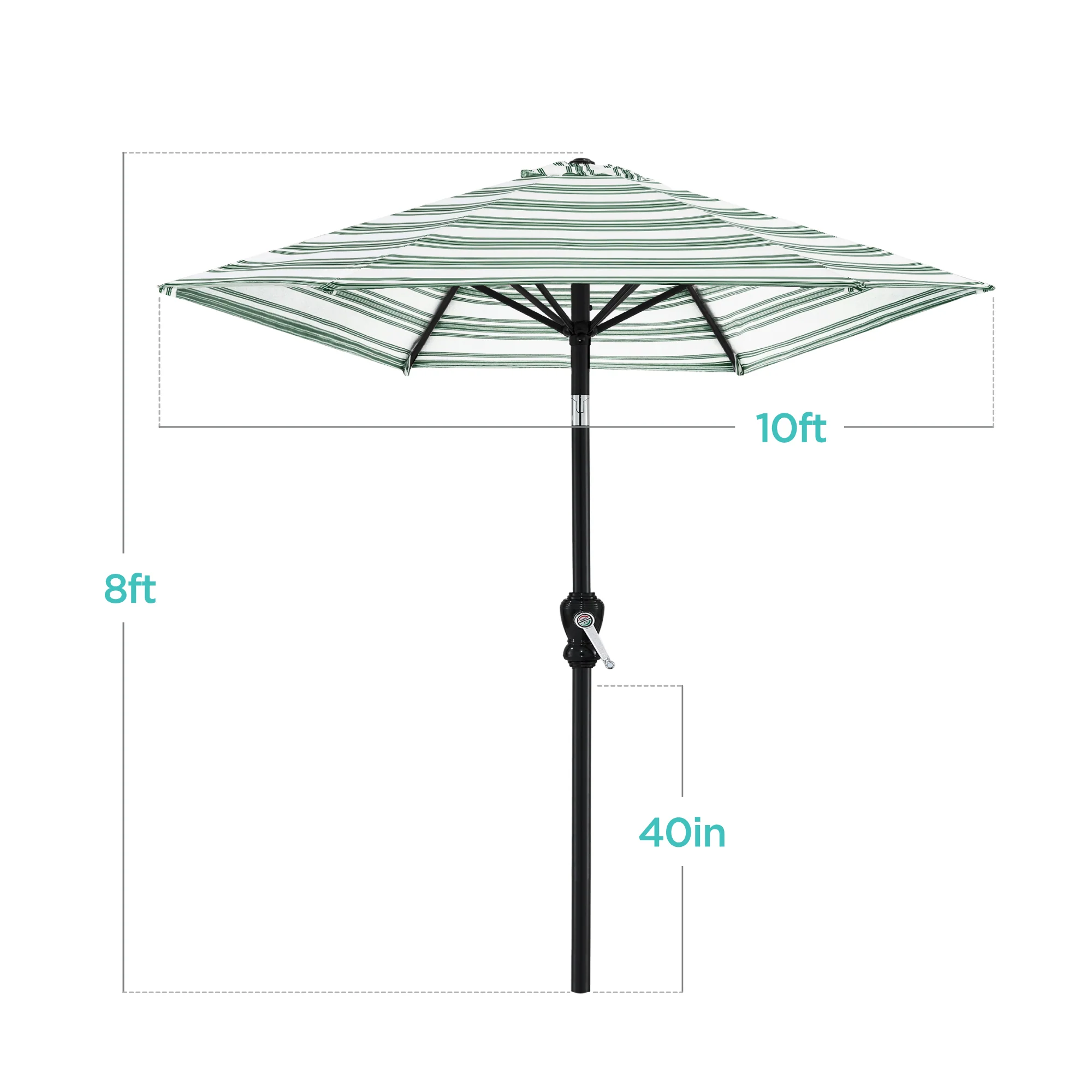 Outdoor Steel Striped Market Patio Umbrella w/ Tilt, Crank Lift - 10ft - Image 27