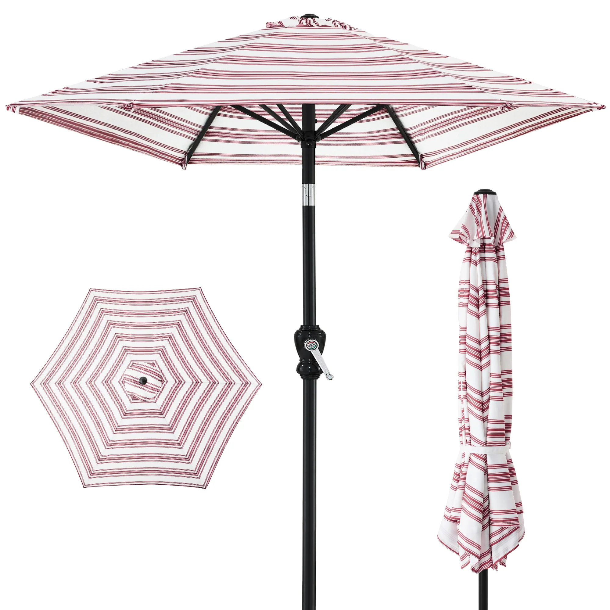 Outdoor Steel Striped Market Patio Umbrella w/ Tilt, Crank Lift - 10ft - Image 28