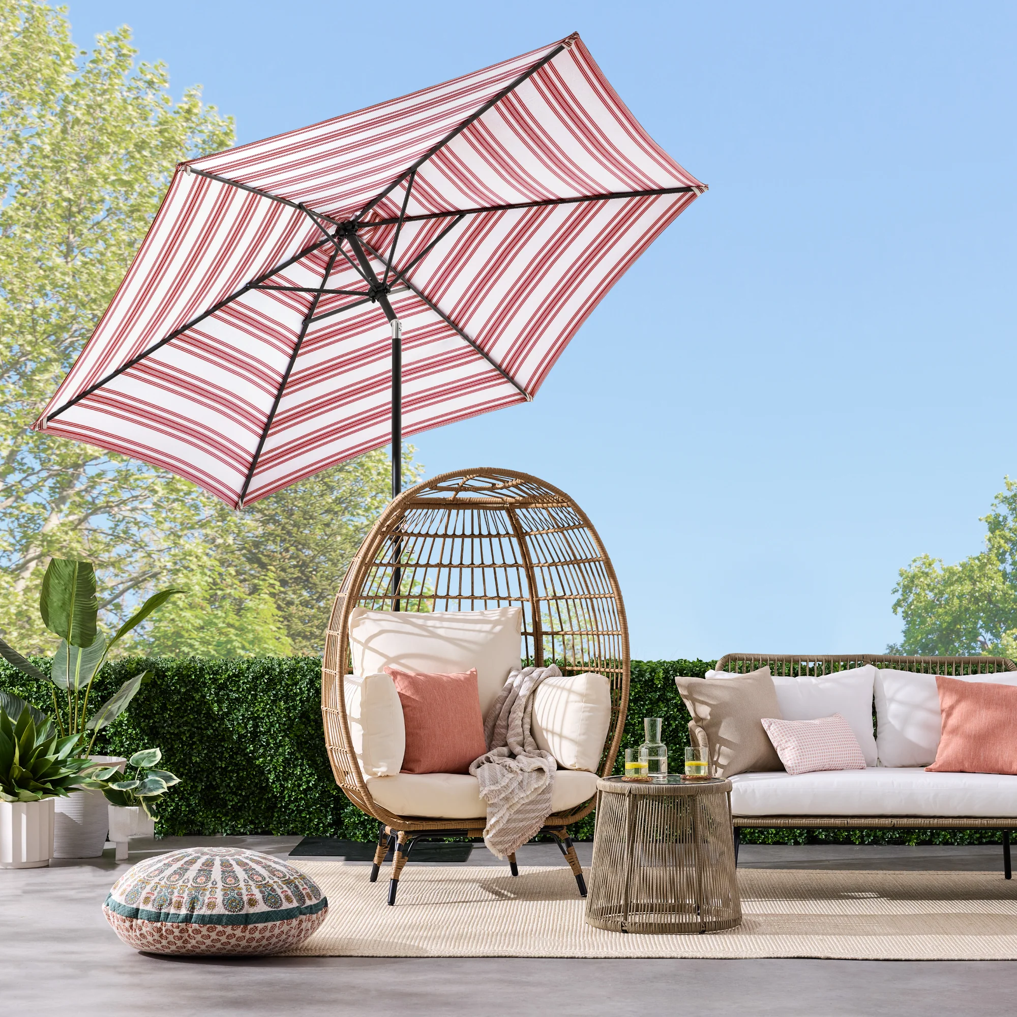 Outdoor Steel Striped Market Patio Umbrella w/ Tilt, Crank Lift - 10ft - Image 29