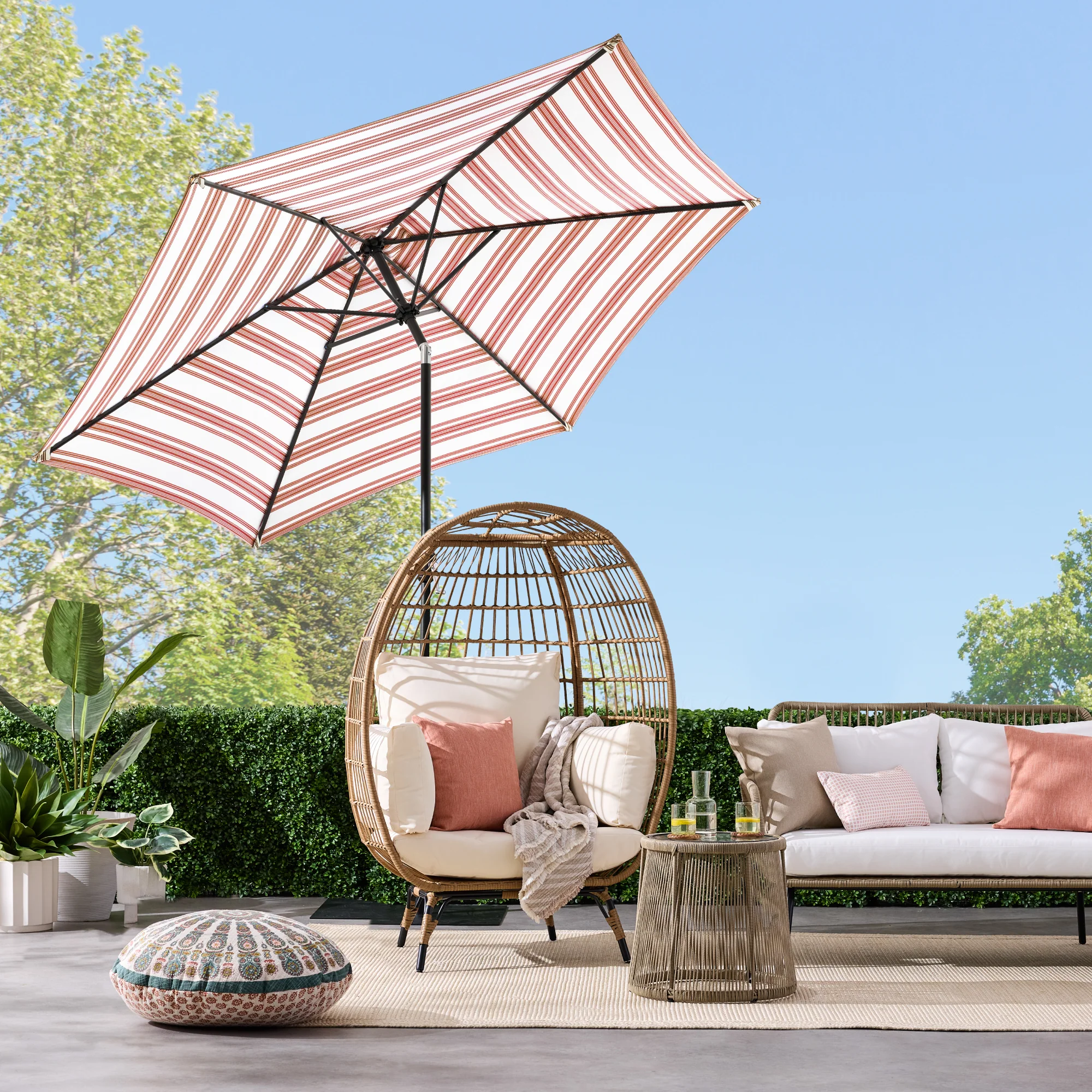 Outdoor Steel Striped Market Patio Umbrella w/ Tilt, Crank Lift - 10ft - Image 3