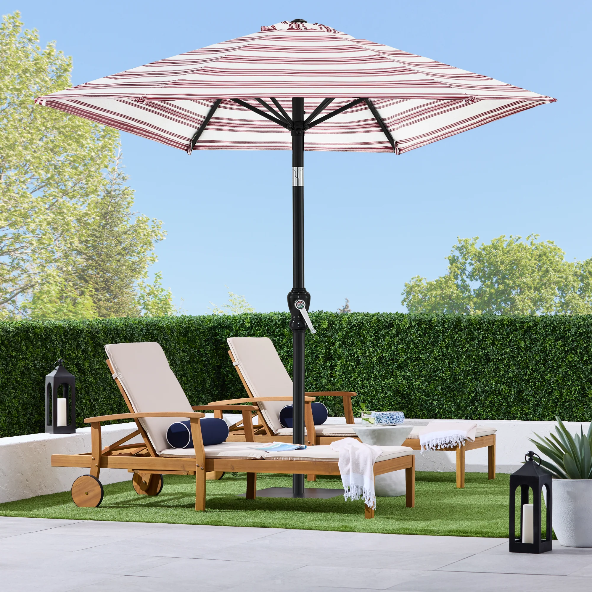 Outdoor Steel Striped Market Patio Umbrella w/ Tilt, Crank Lift - 10ft - Image 30