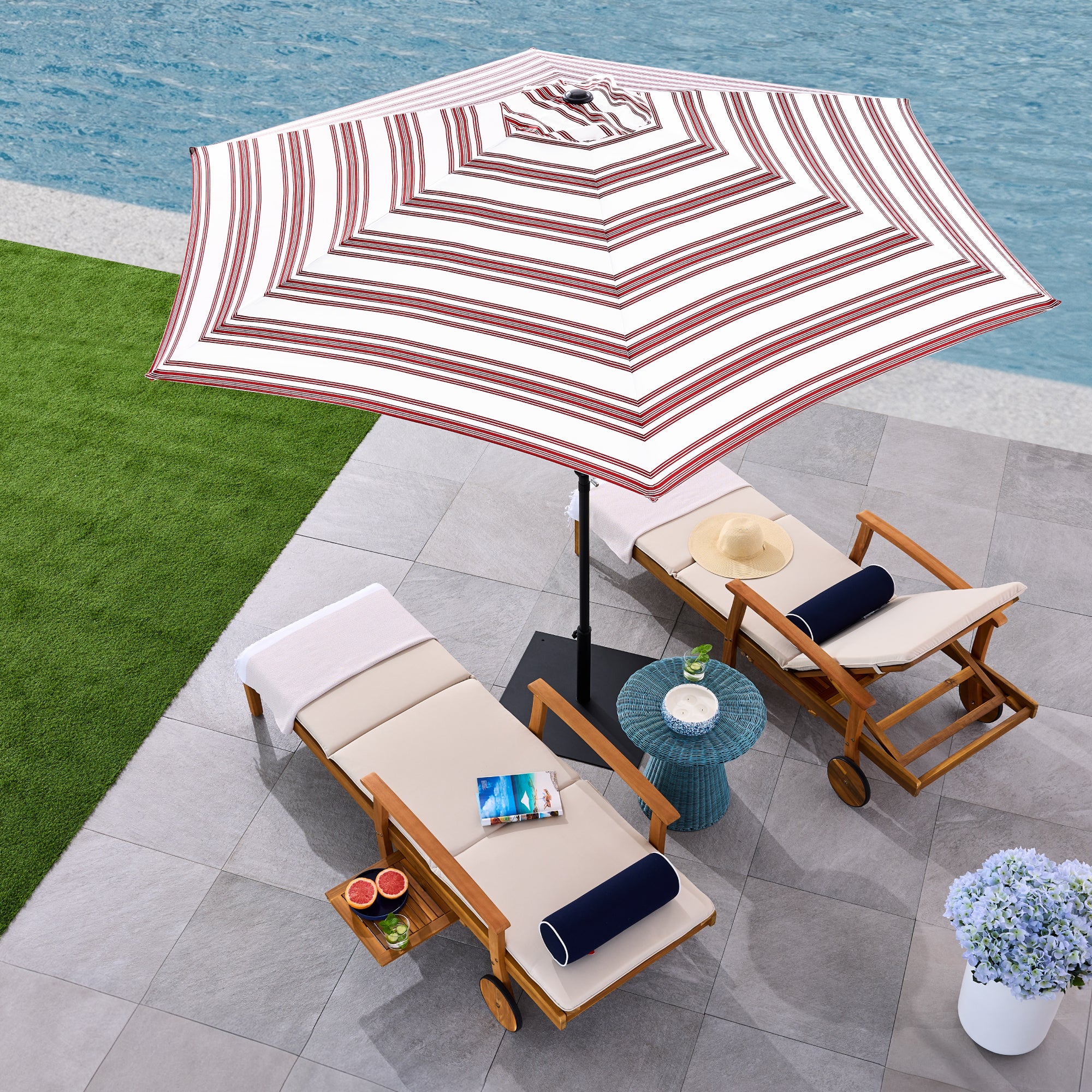 Outdoor Steel Striped Market Patio Umbrella w/ Tilt, Crank Lift - 10ft - Image 32