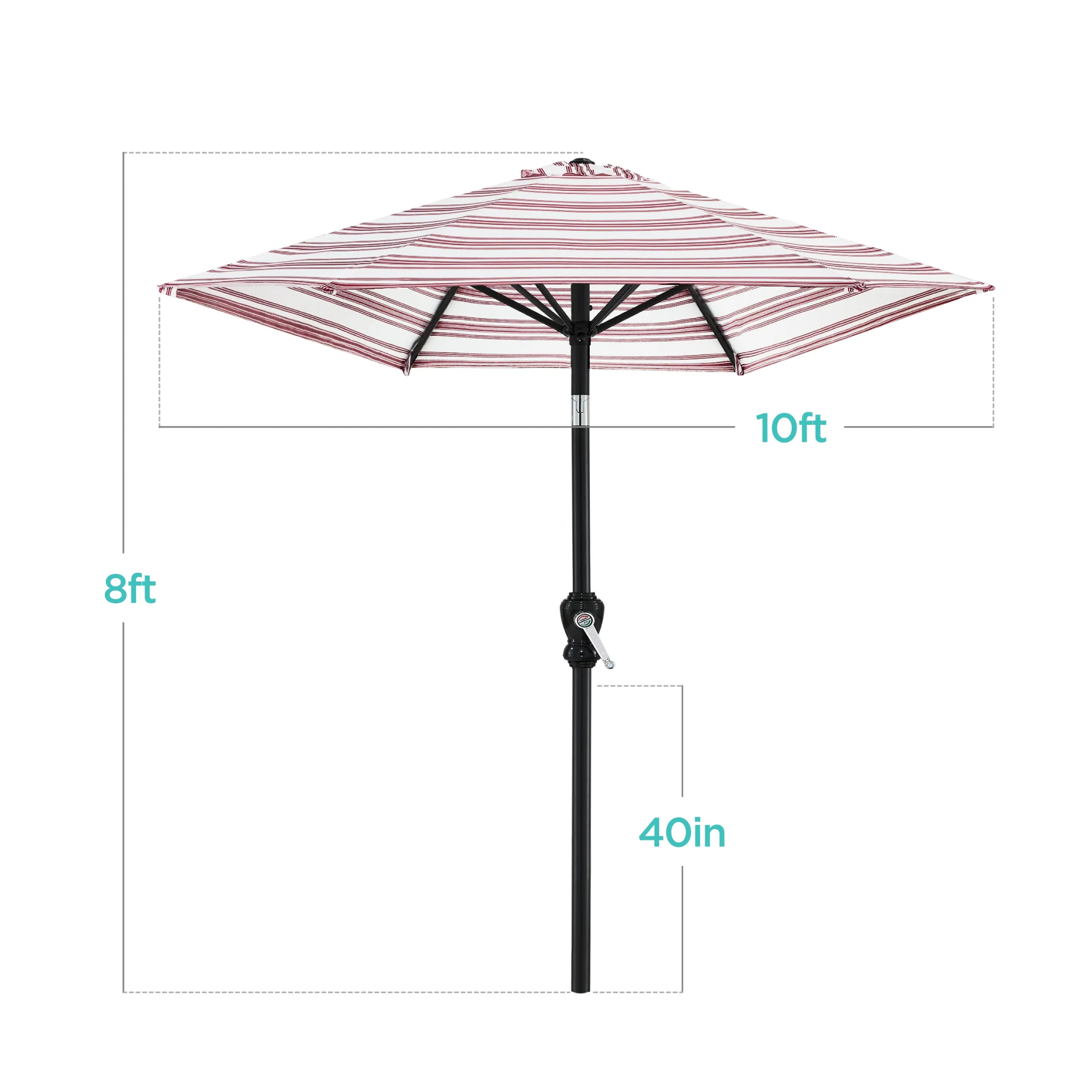Outdoor Steel Striped Market Patio Umbrella w/ Tilt, Crank Lift - 10ft - Image 34