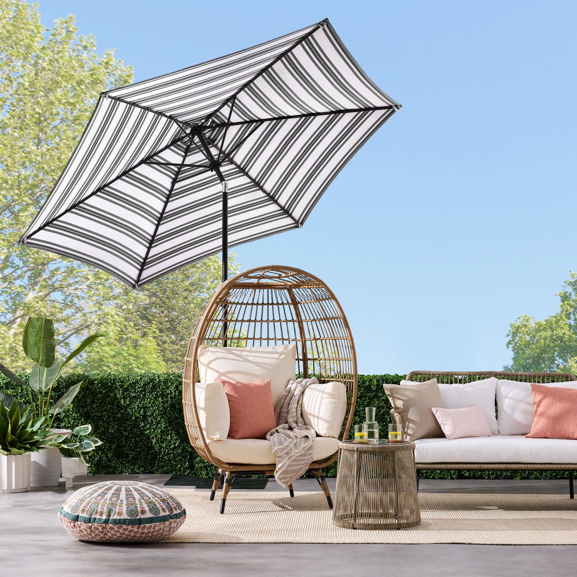 Outdoor Steel Striped Market Patio Umbrella w/ Tilt, Crank Lift - 10ft - Image 36