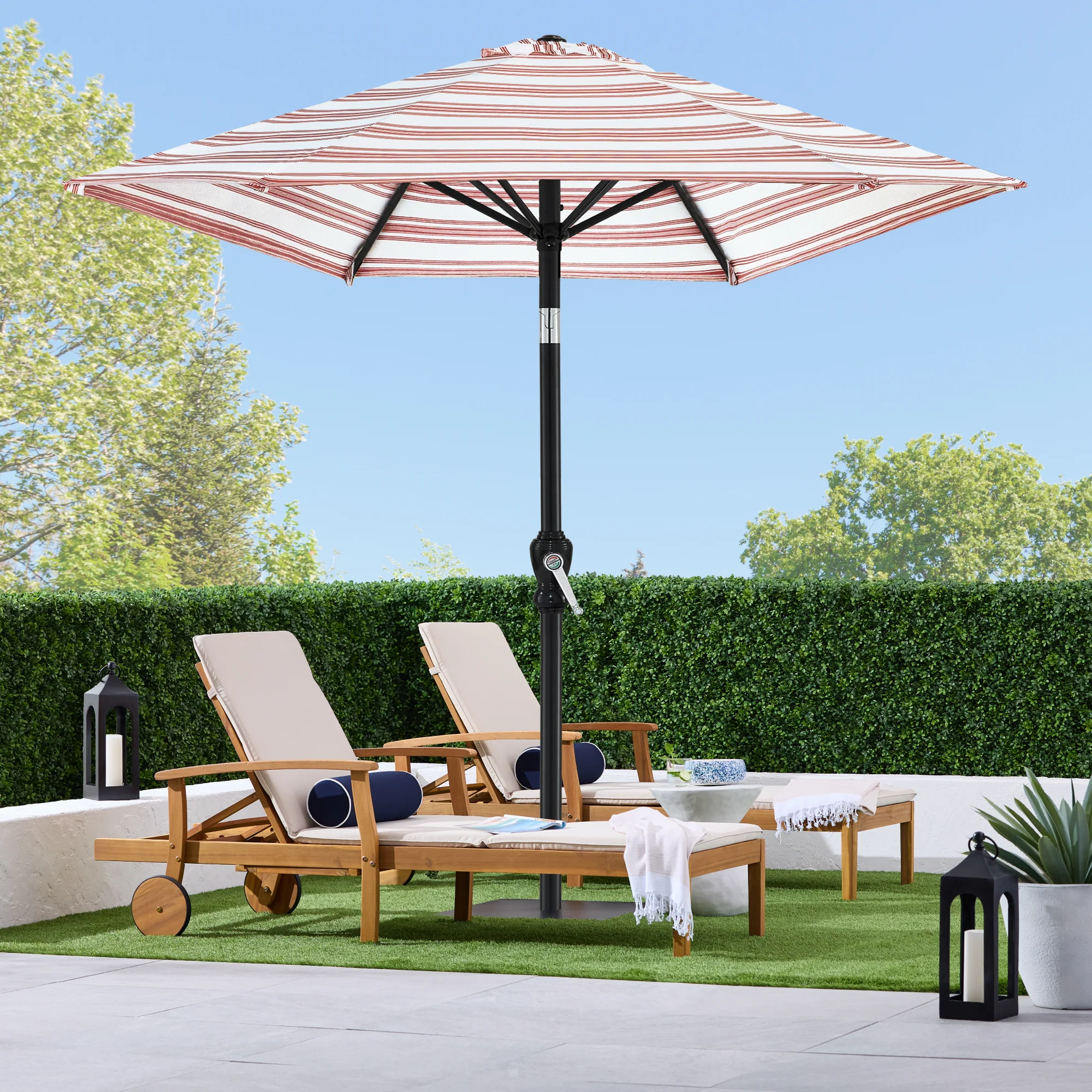 Outdoor Steel Striped Market Patio Umbrella w/ Tilt, Crank Lift - 10ft - Image 4