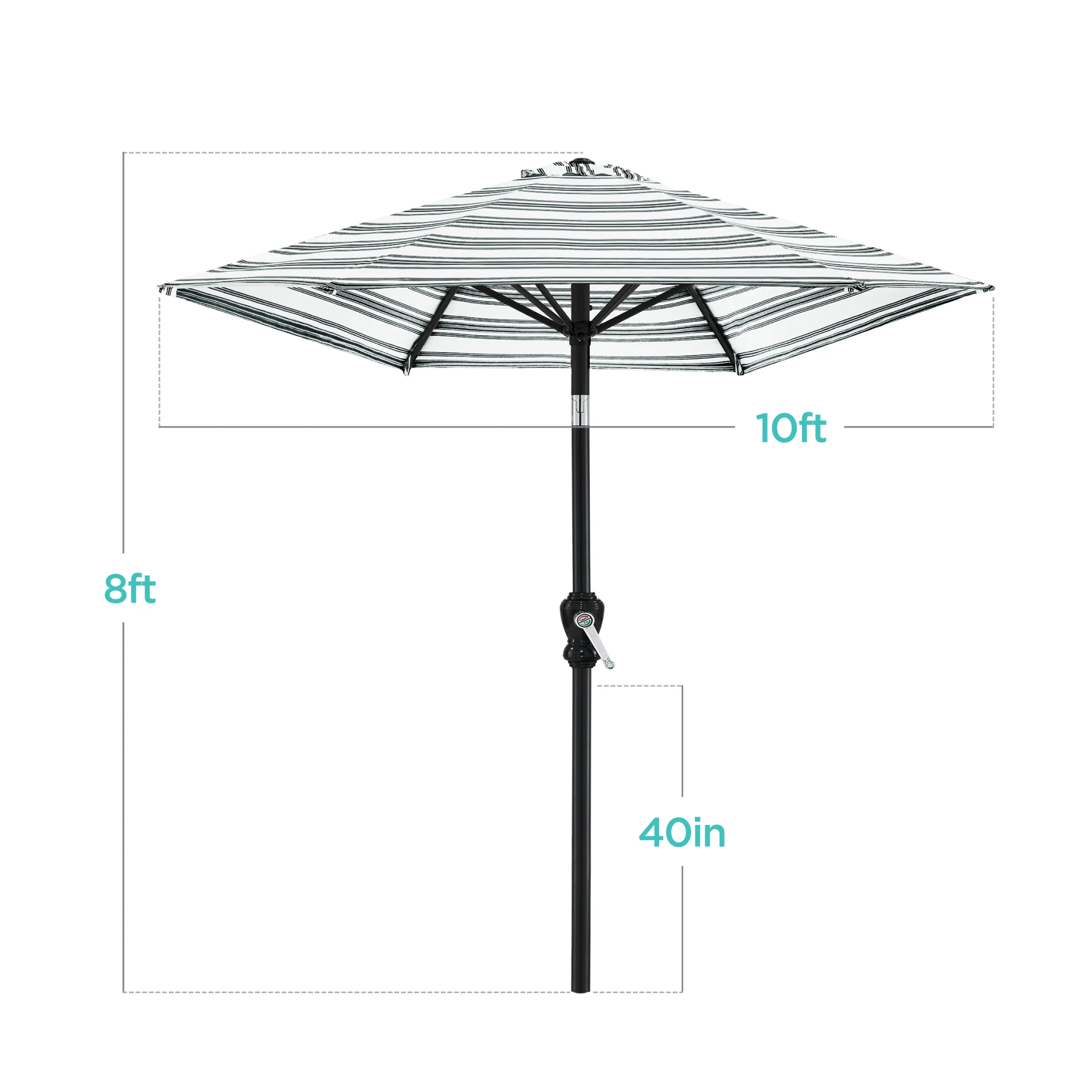 Outdoor Steel Striped Market Patio Umbrella w/ Tilt, Crank Lift - 10ft - Image 41