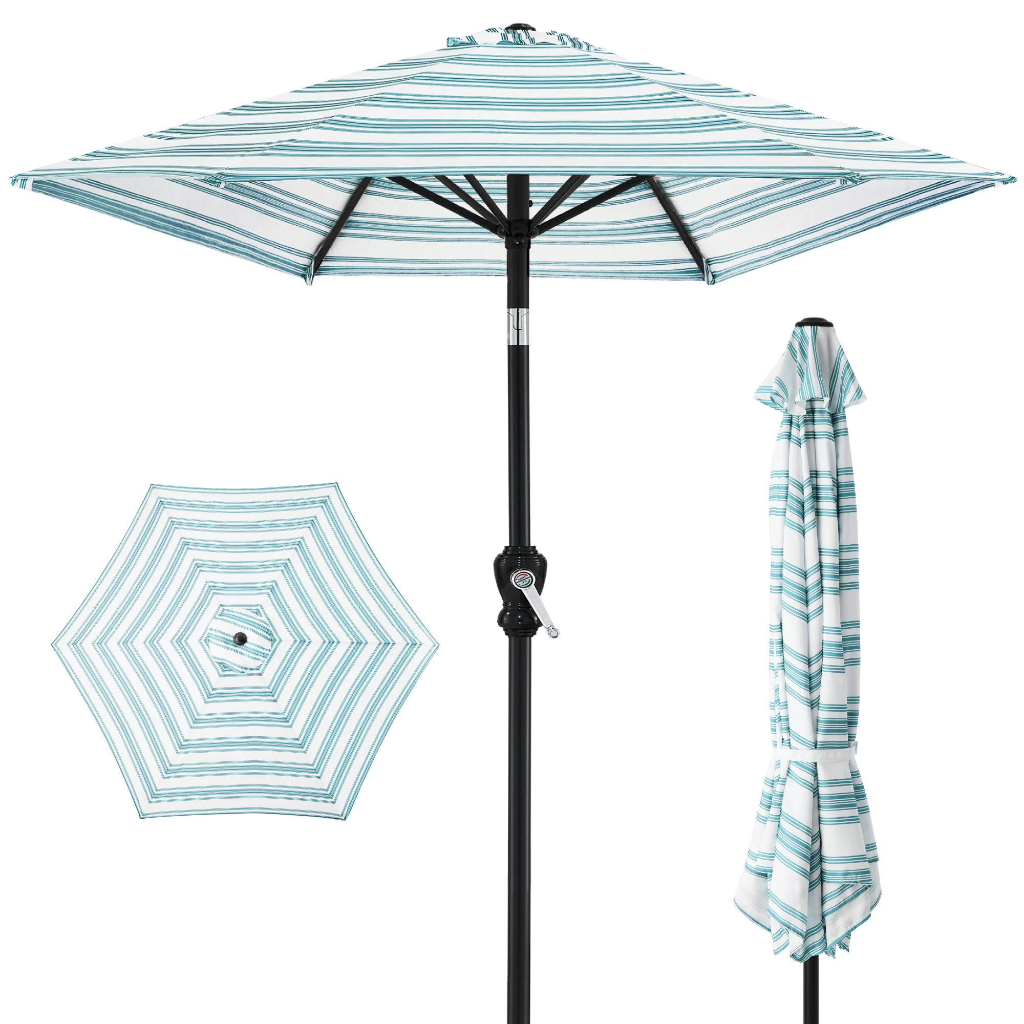 Outdoor Steel Striped Market Patio Umbrella w/ Tilt, Crank Lift - 10ft - Image 42