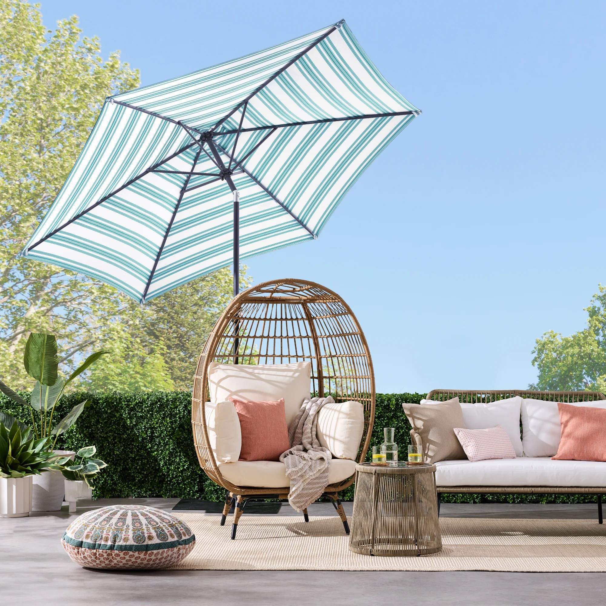 Outdoor Steel Striped Market Patio Umbrella w/ Tilt, Crank Lift - 10ft - Image 43