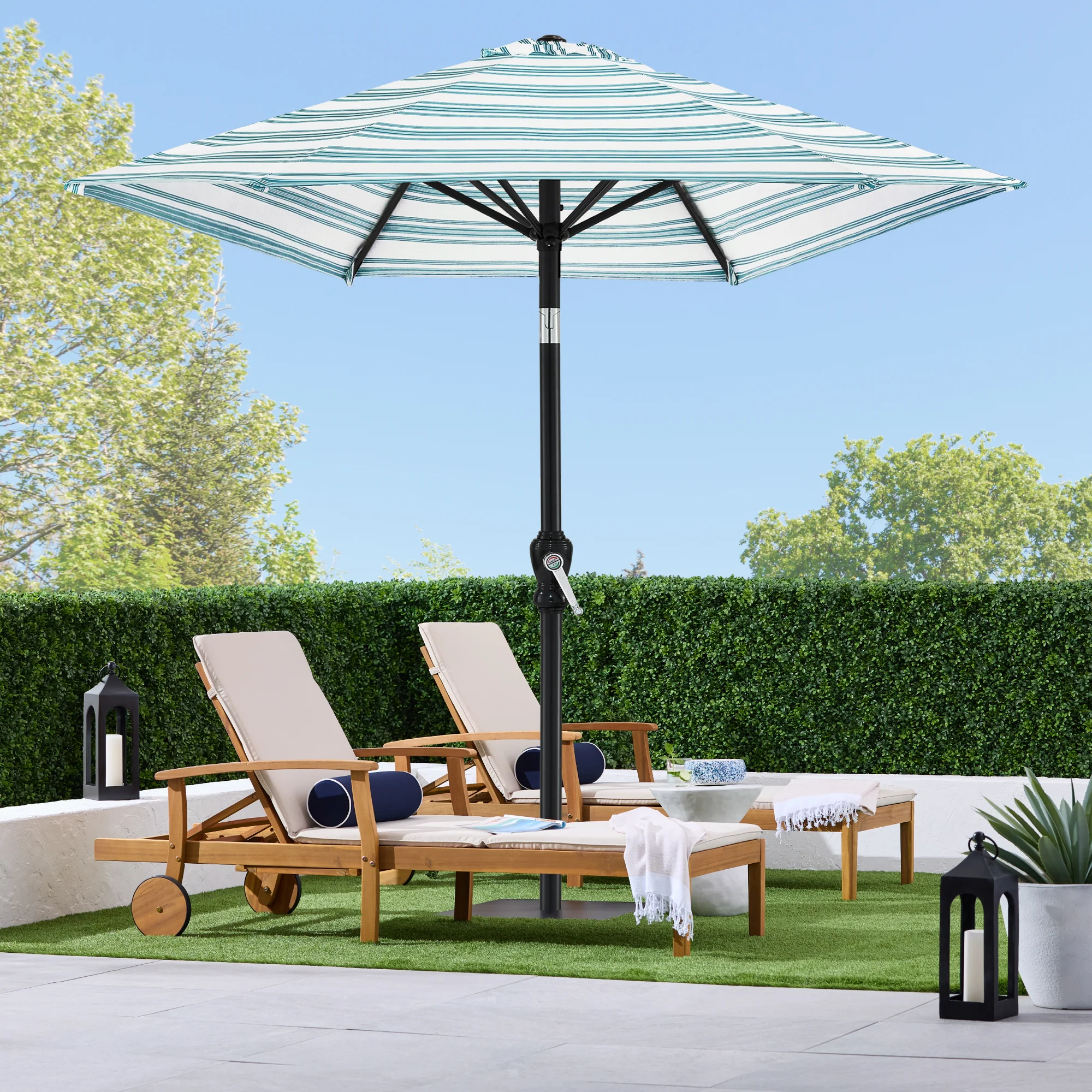 Outdoor Steel Striped Market Patio Umbrella w/ Tilt, Crank Lift - 10ft - Image 44