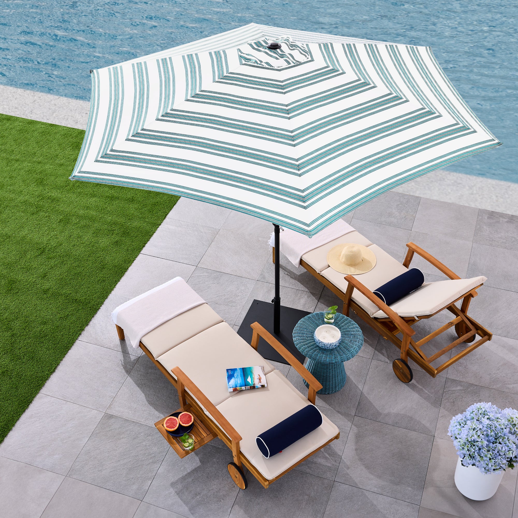 Outdoor Steel Striped Market Patio Umbrella w/ Tilt, Crank Lift - 10ft - Image 46