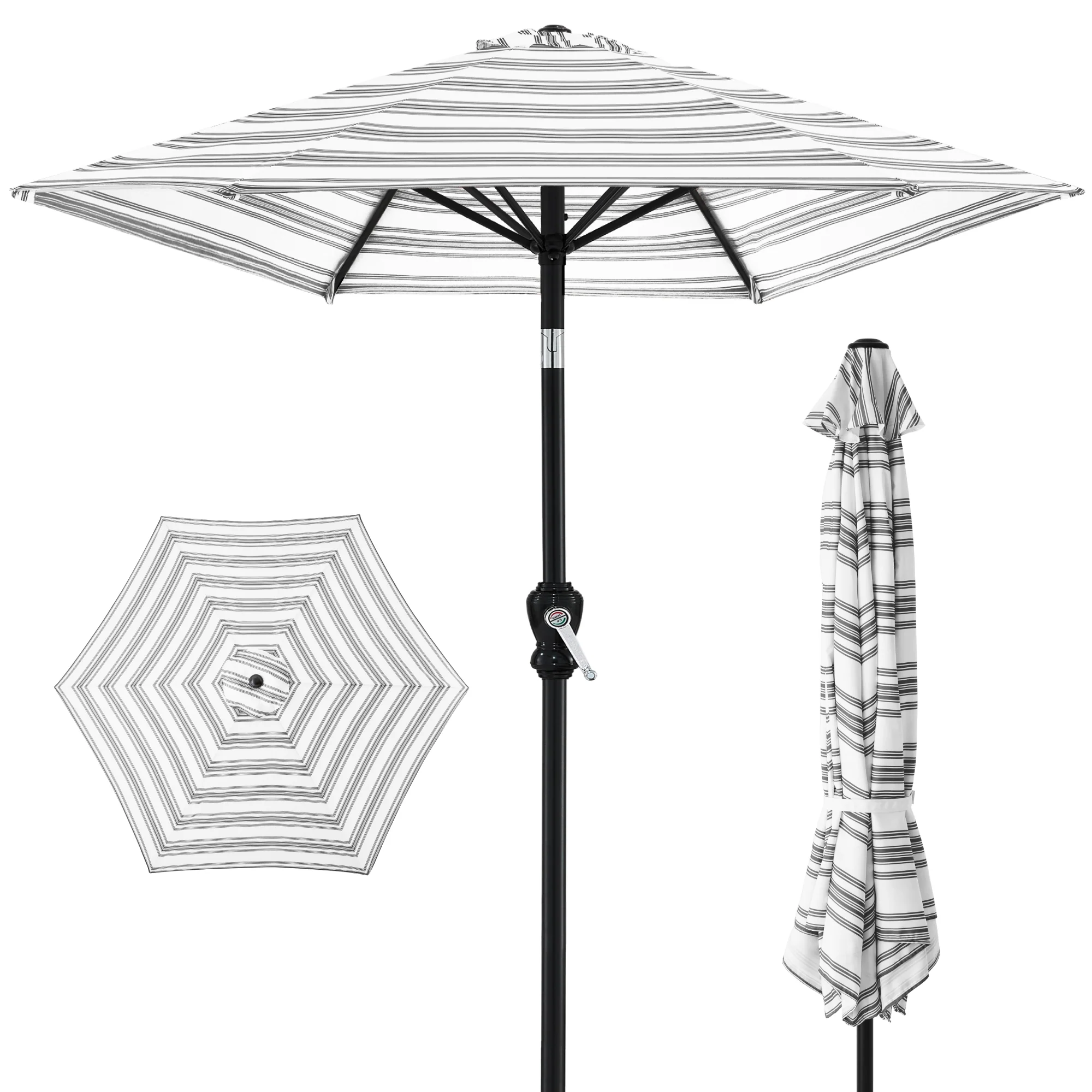 Outdoor Steel Striped Market Patio Umbrella w/ Tilt, Crank Lift - 10ft - Image 49