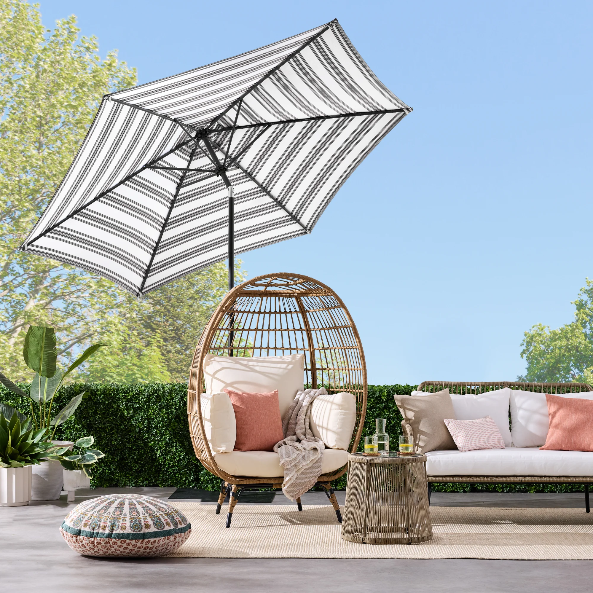 Outdoor Steel Striped Market Patio Umbrella w/ Tilt, Crank Lift - 10ft - Image 50