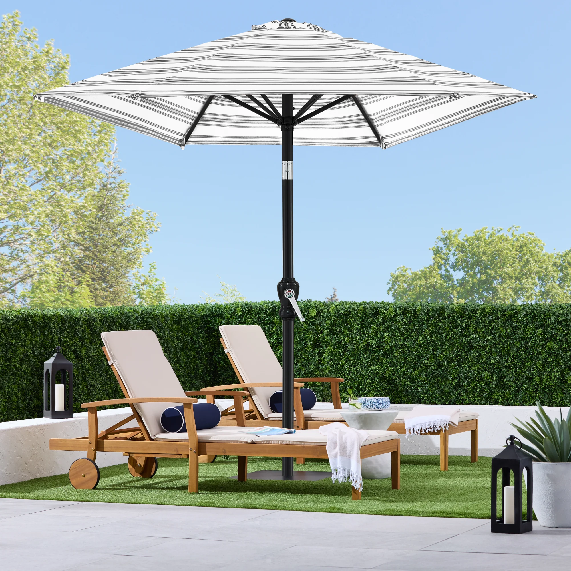 Outdoor Steel Striped Market Patio Umbrella w/ Tilt, Crank Lift - 10ft - Image 51