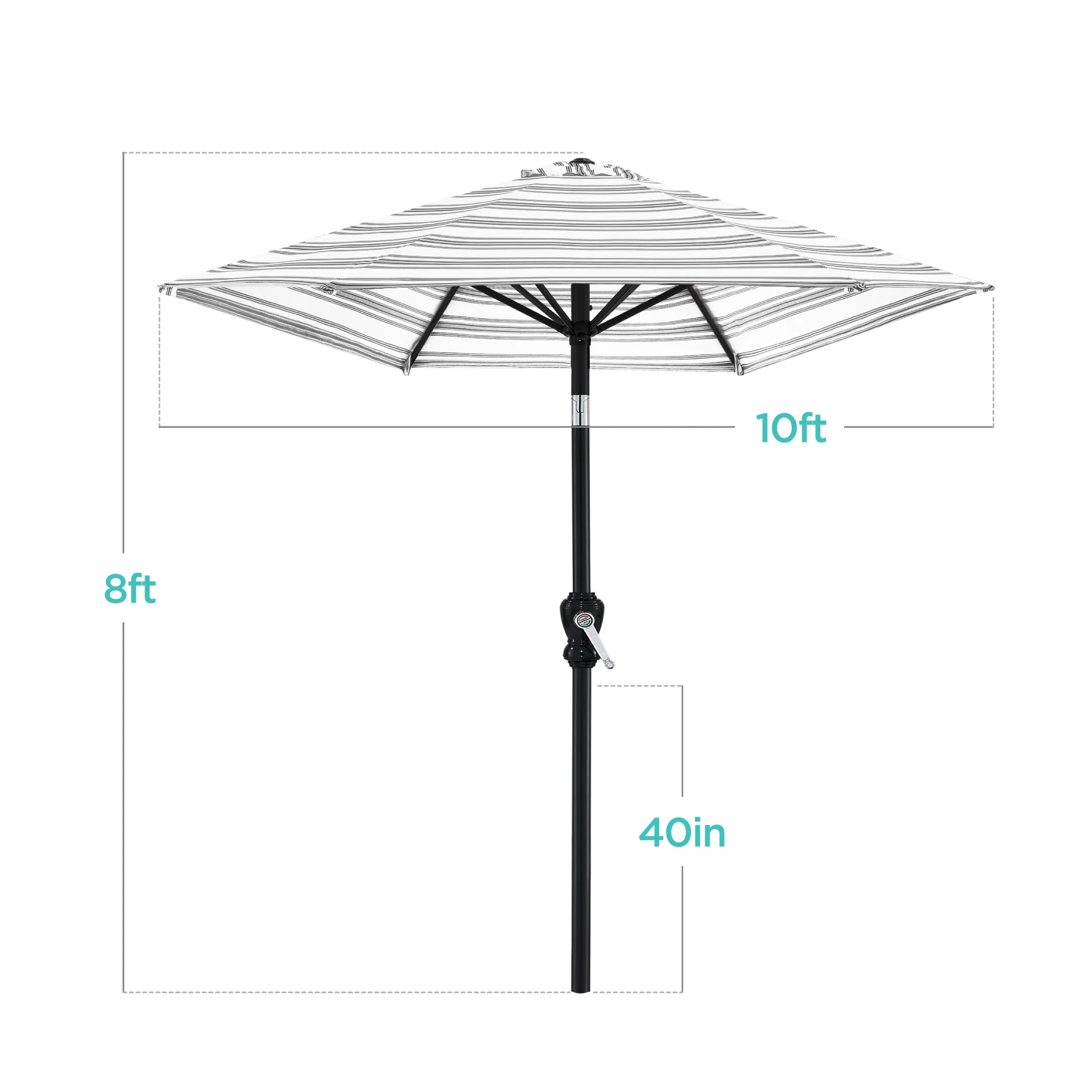 Outdoor Steel Striped Market Patio Umbrella w/ Tilt, Crank Lift - 10ft - Image 55