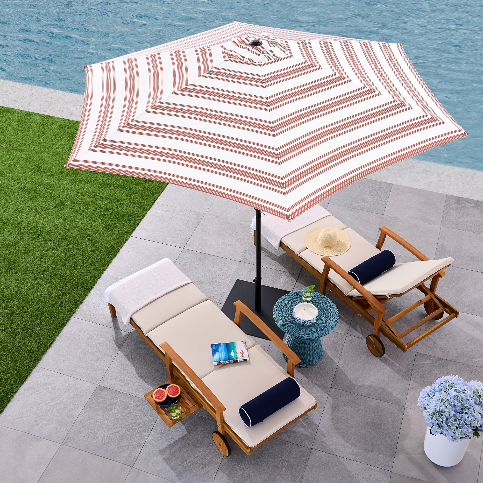 Outdoor Steel Striped Market Patio Umbrella w/ Tilt, Crank Lift - 10ft - Image 6