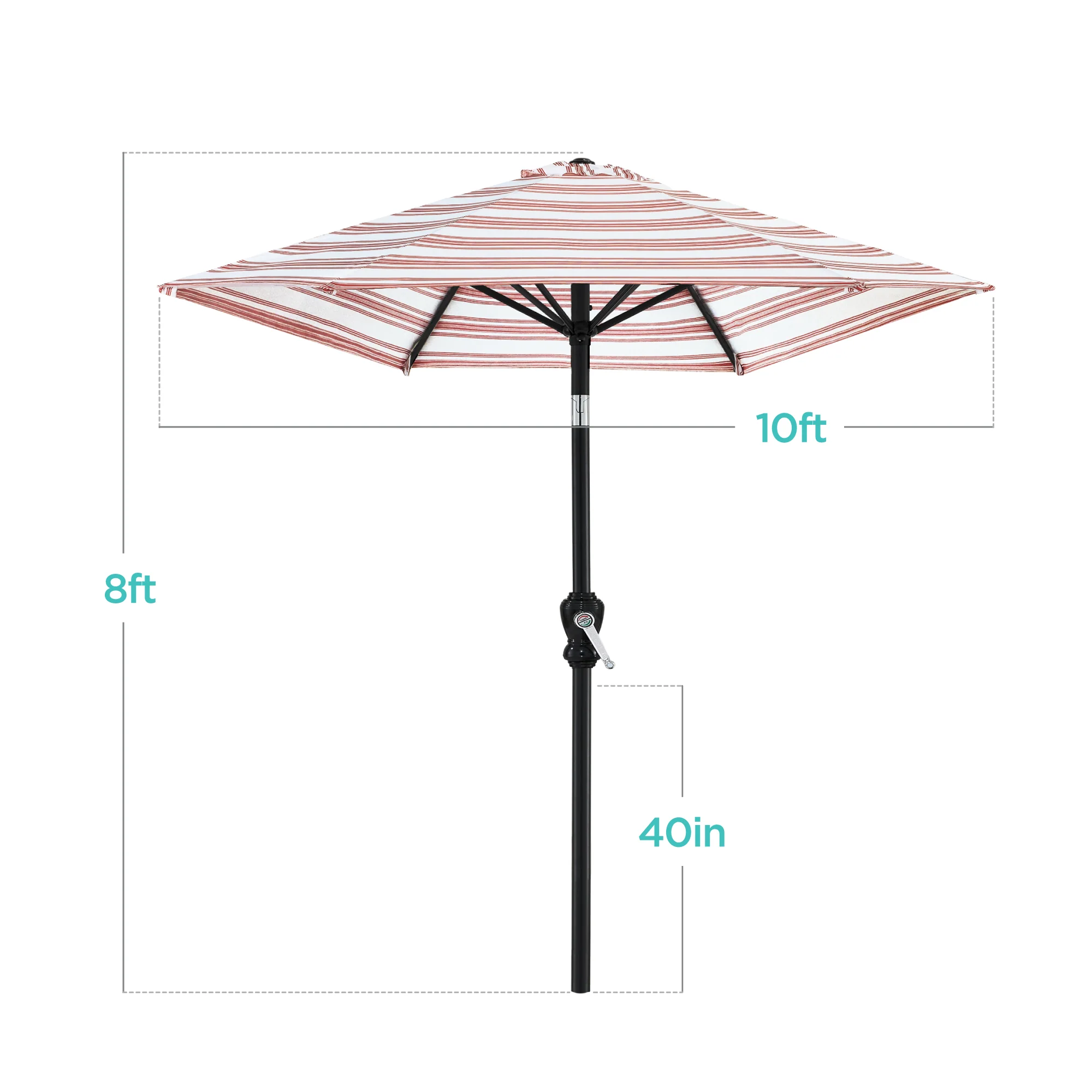 Outdoor Steel Striped Market Patio Umbrella w/ Tilt, Crank Lift - 10ft - Image 8