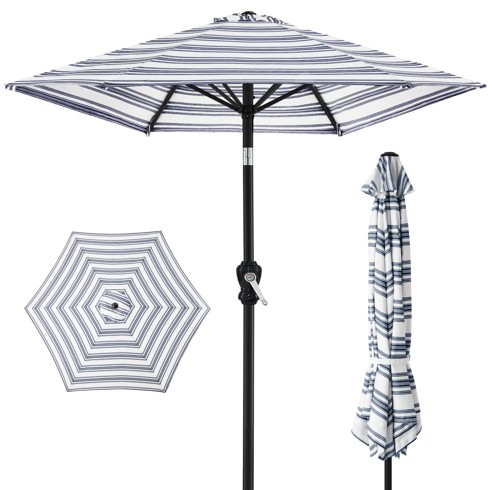 Outdoor Steel Striped Market Patio Umbrella w/ Tilt, Crank Lift - 10ft - Image 9
