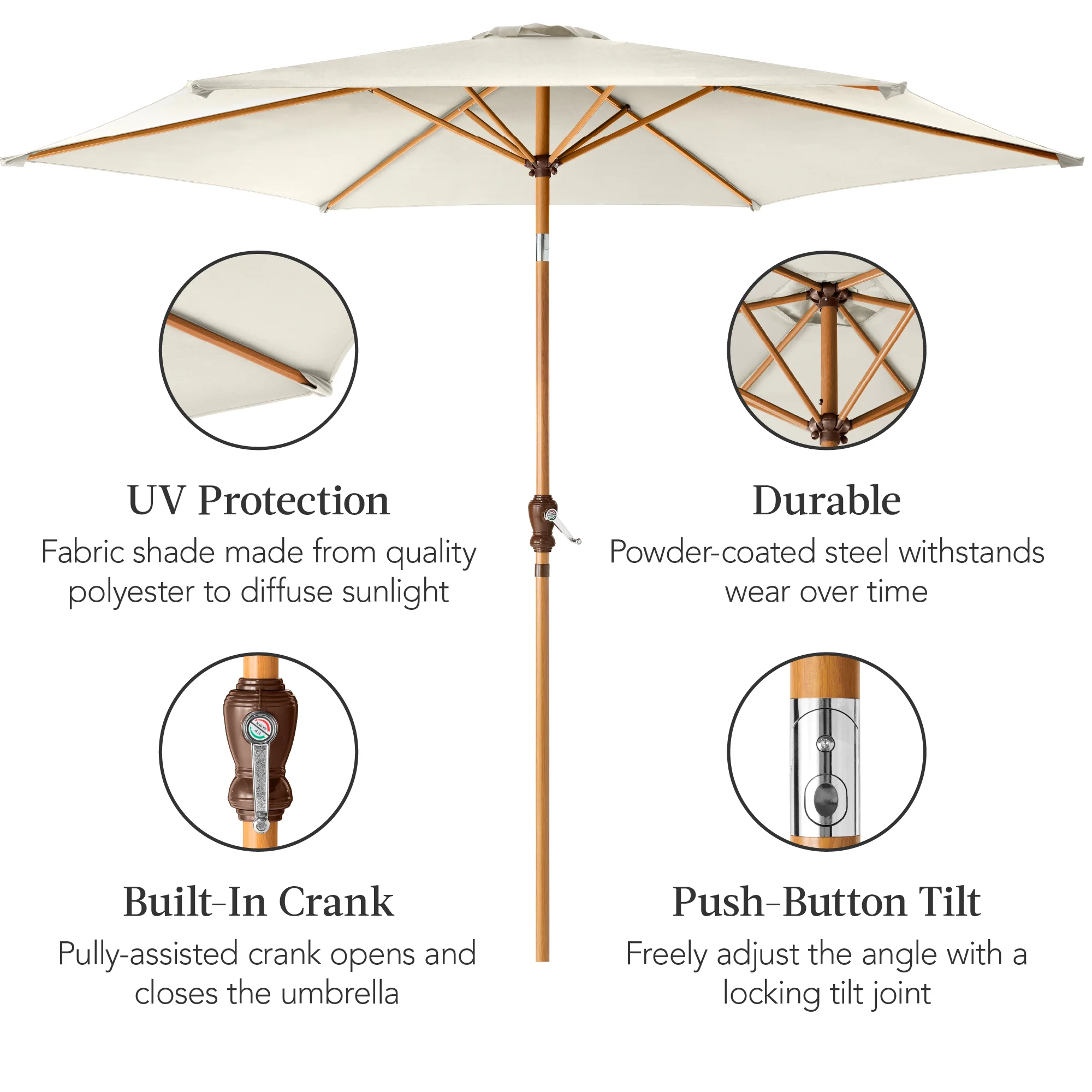 Outdoor Woodgrain Pattern Patio Umbrella Decoration w/ Tilt, Crank - 10ft - Image 13