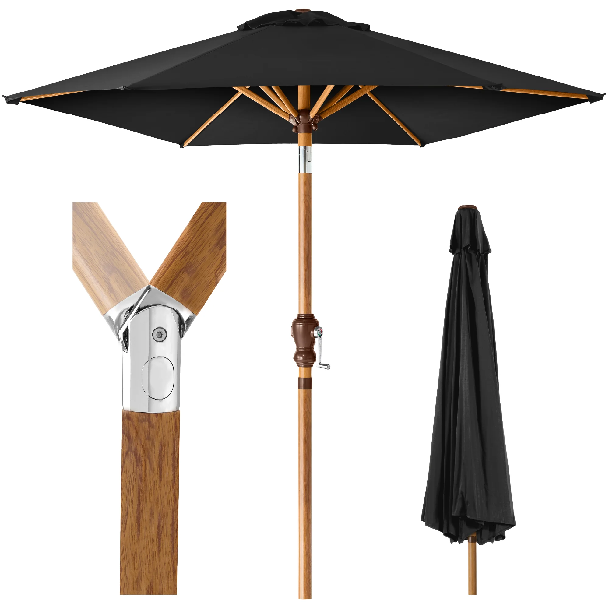 Outdoor Woodgrain Pattern Patio Umbrella Decoration w/ Tilt, Crank - 10ft - Image 15