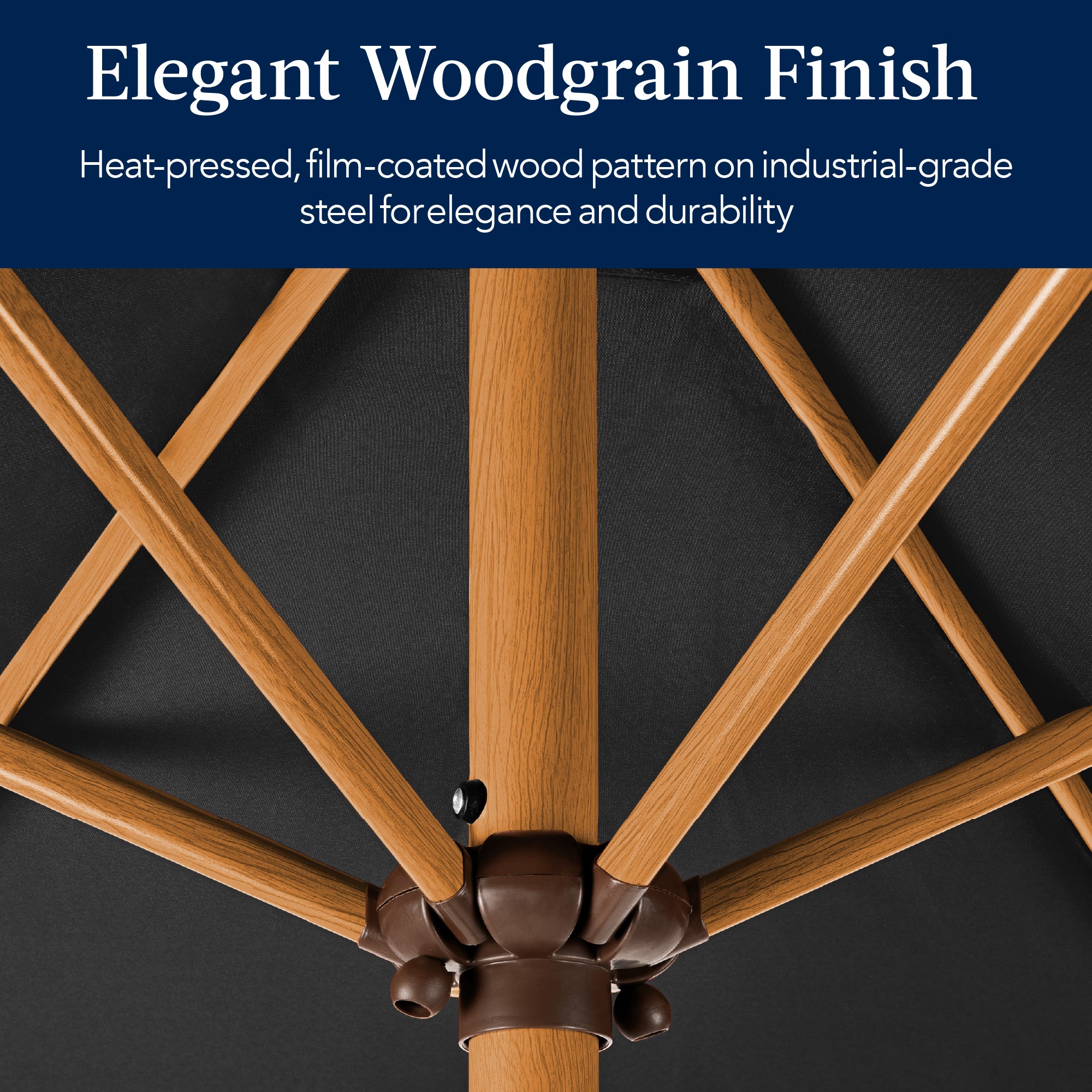 Outdoor Woodgrain Pattern Patio Umbrella Decoration w/ Tilt, Crank - 10ft - Image 17