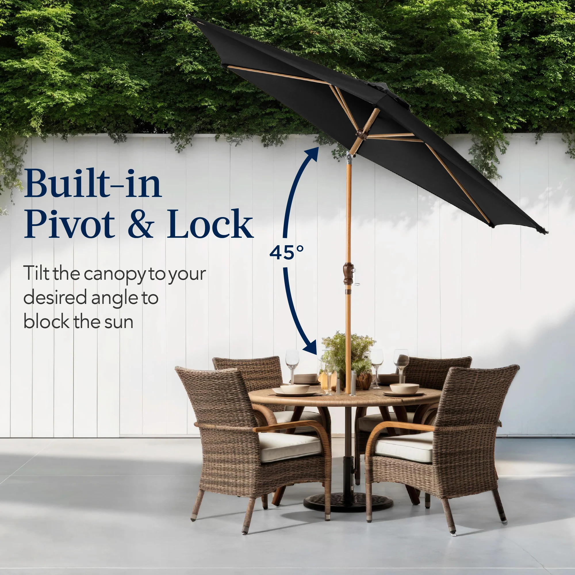 Outdoor Woodgrain Pattern Patio Umbrella Decoration w/ Tilt, Crank - 10ft - Image 18