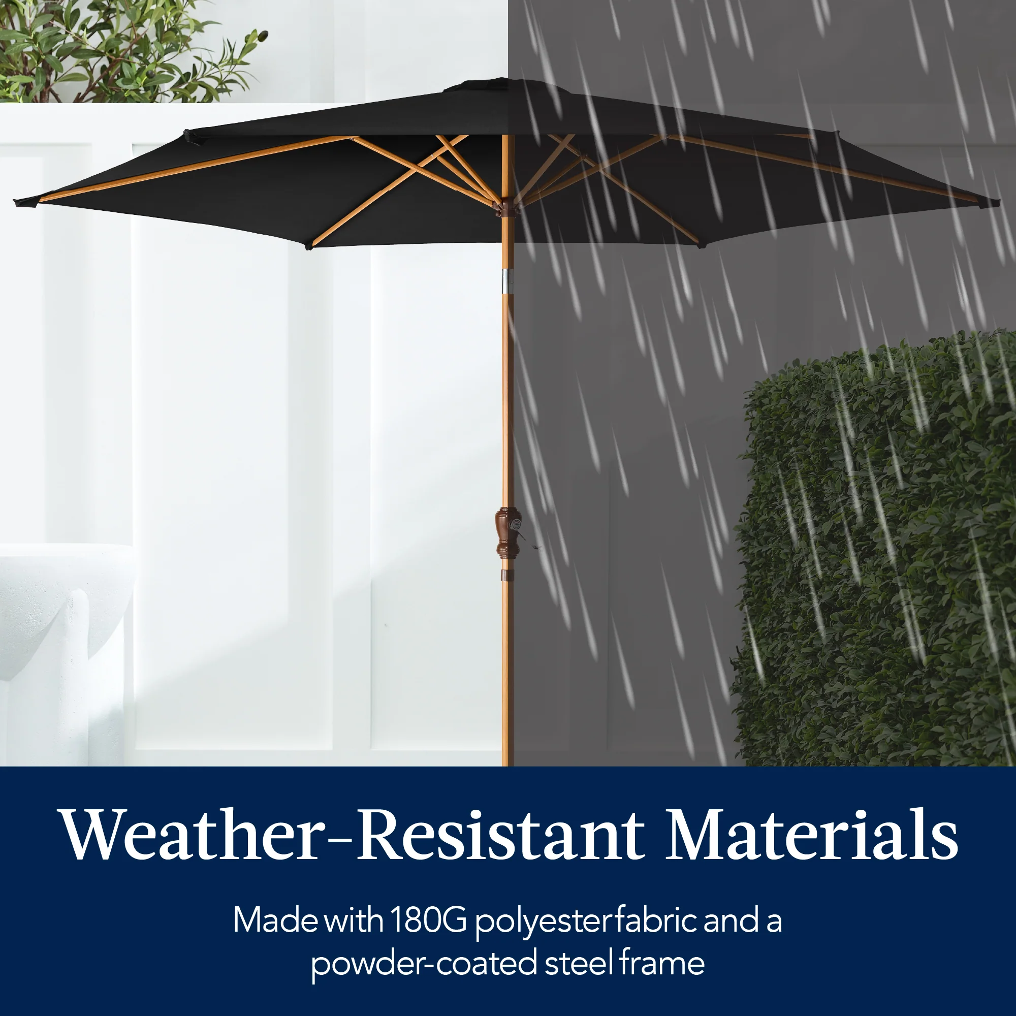 Outdoor Woodgrain Pattern Patio Umbrella Decoration w/ Tilt, Crank - 10ft - Image 19
