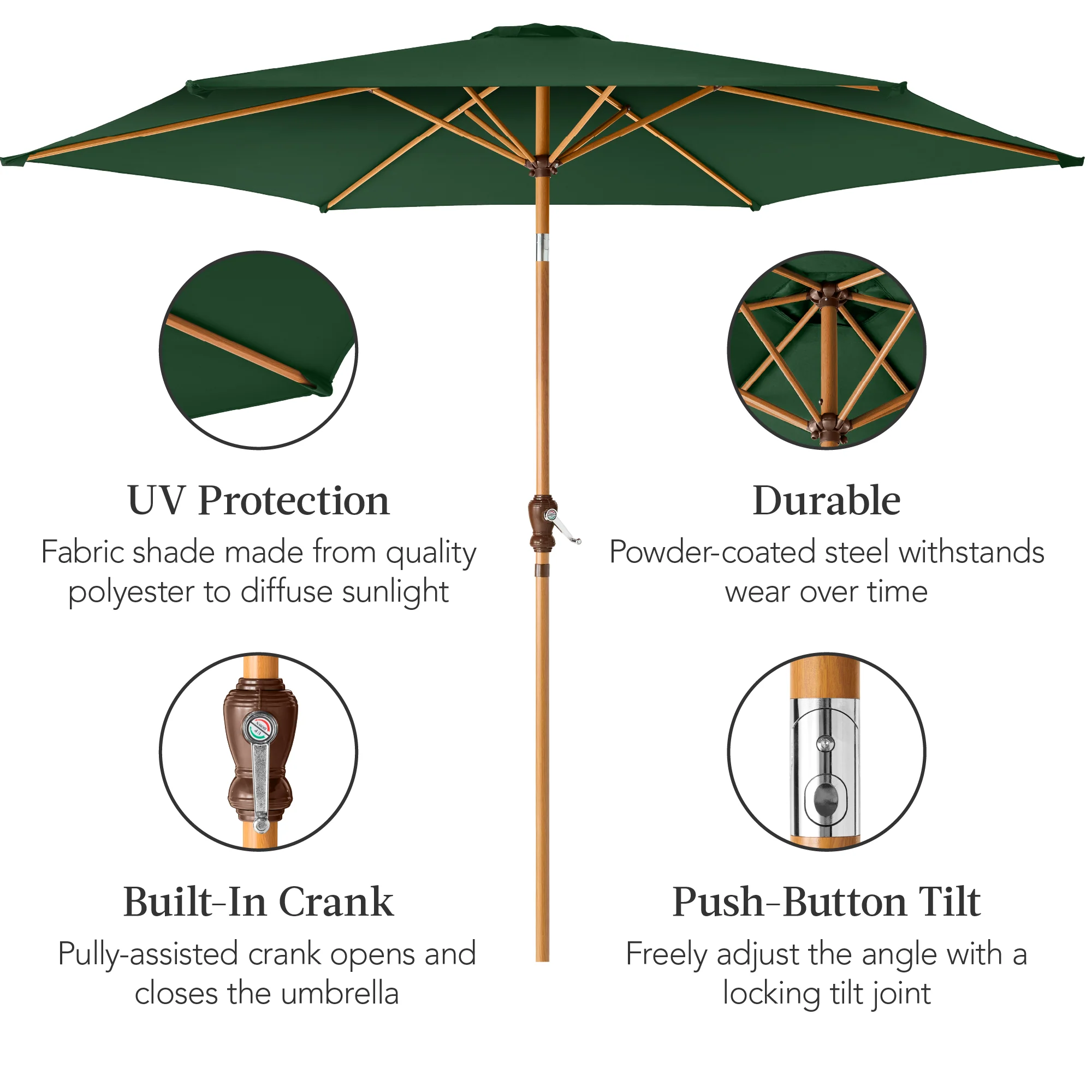 Outdoor Woodgrain Pattern Patio Umbrella Decoration w/ Tilt, Crank - 10ft - Image 48