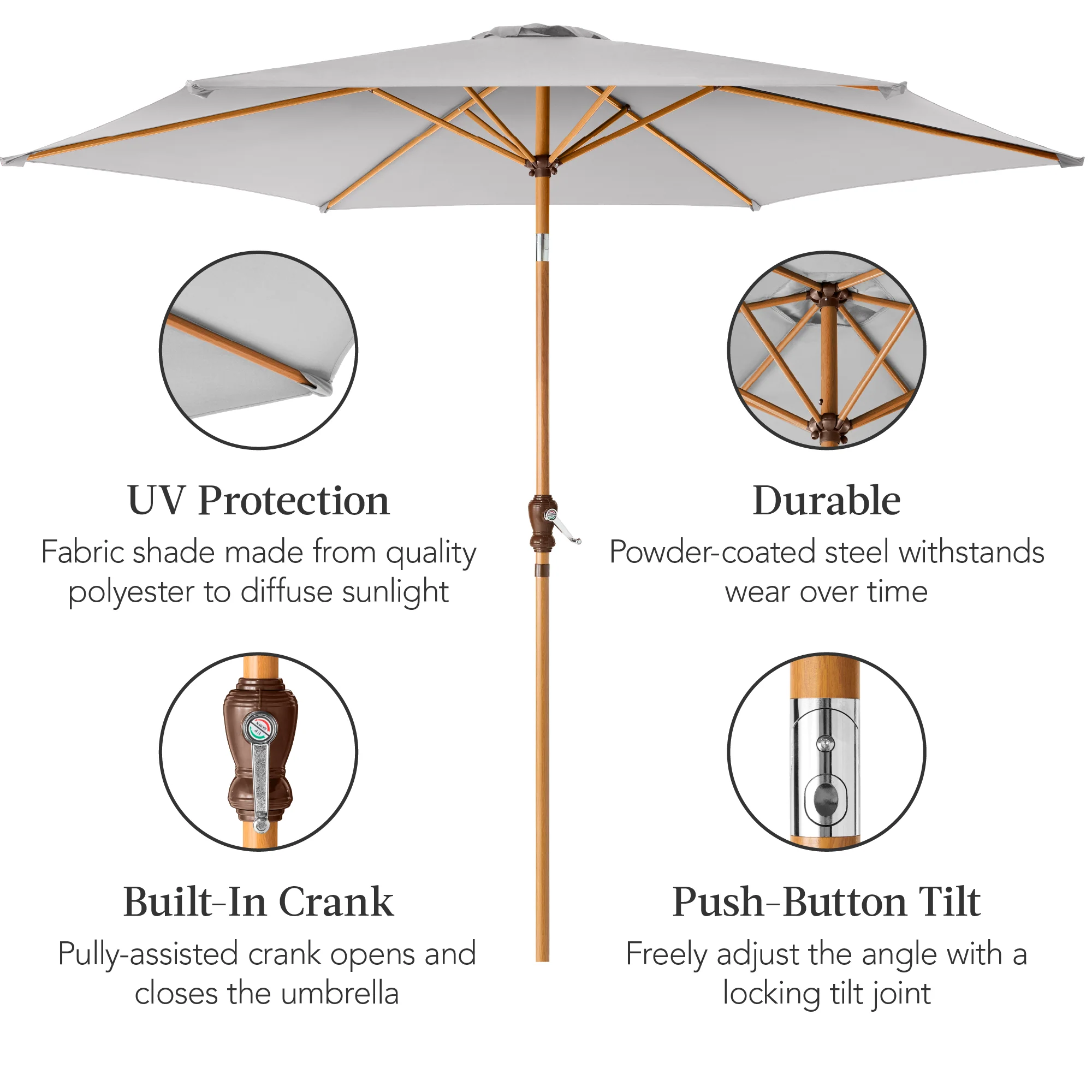 Outdoor Woodgrain Pattern Patio Umbrella Decoration w/ Tilt, Crank - 10ft - Image 6