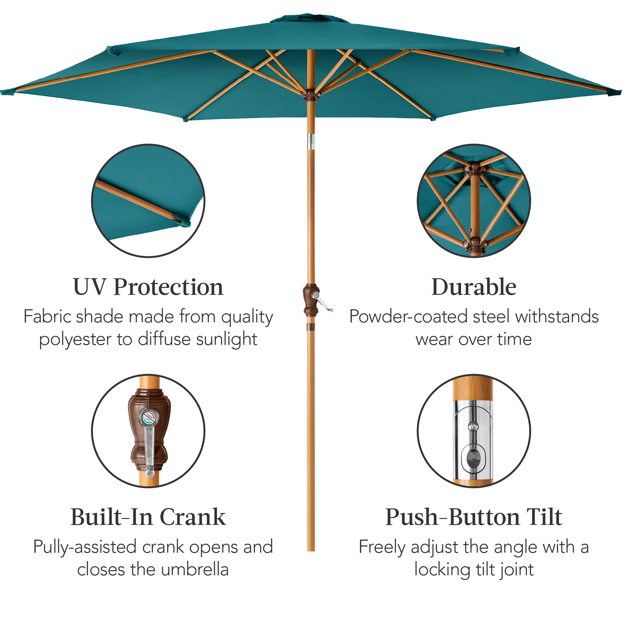 Outdoor Woodgrain Pattern Patio Umbrella Decoration w/ Tilt, Crank - 10ft - Image 62