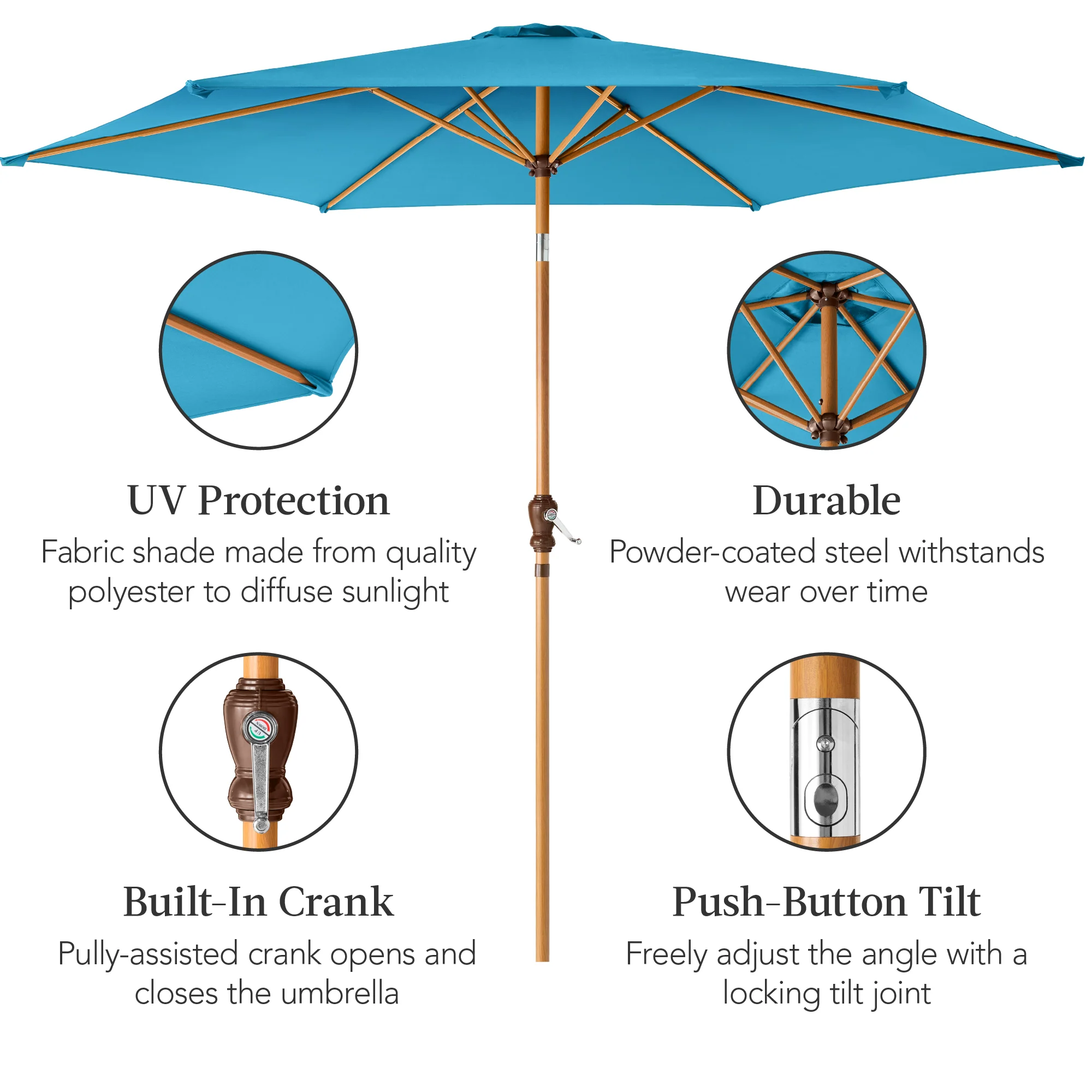 Outdoor Woodgrain Pattern Patio Umbrella Decoration w/ Tilt, Crank - 10ft - Image 69