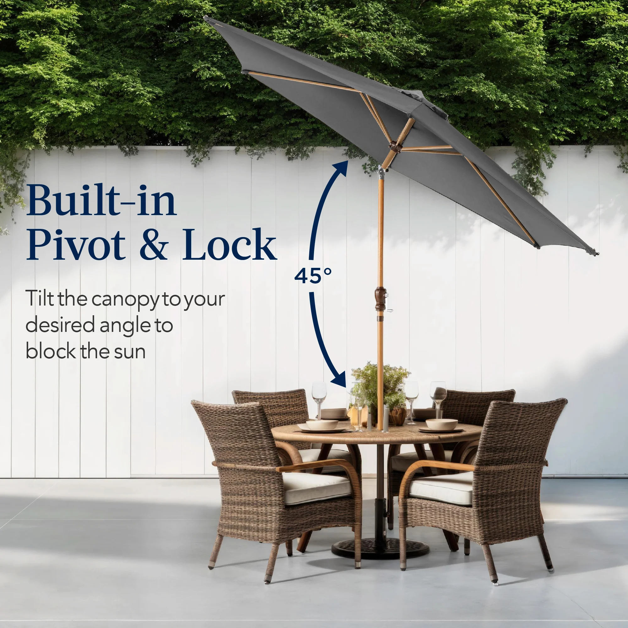 Outdoor Woodgrain Pattern Patio Umbrella Decoration w/ Tilt, Crank - 10ft - Image 74
