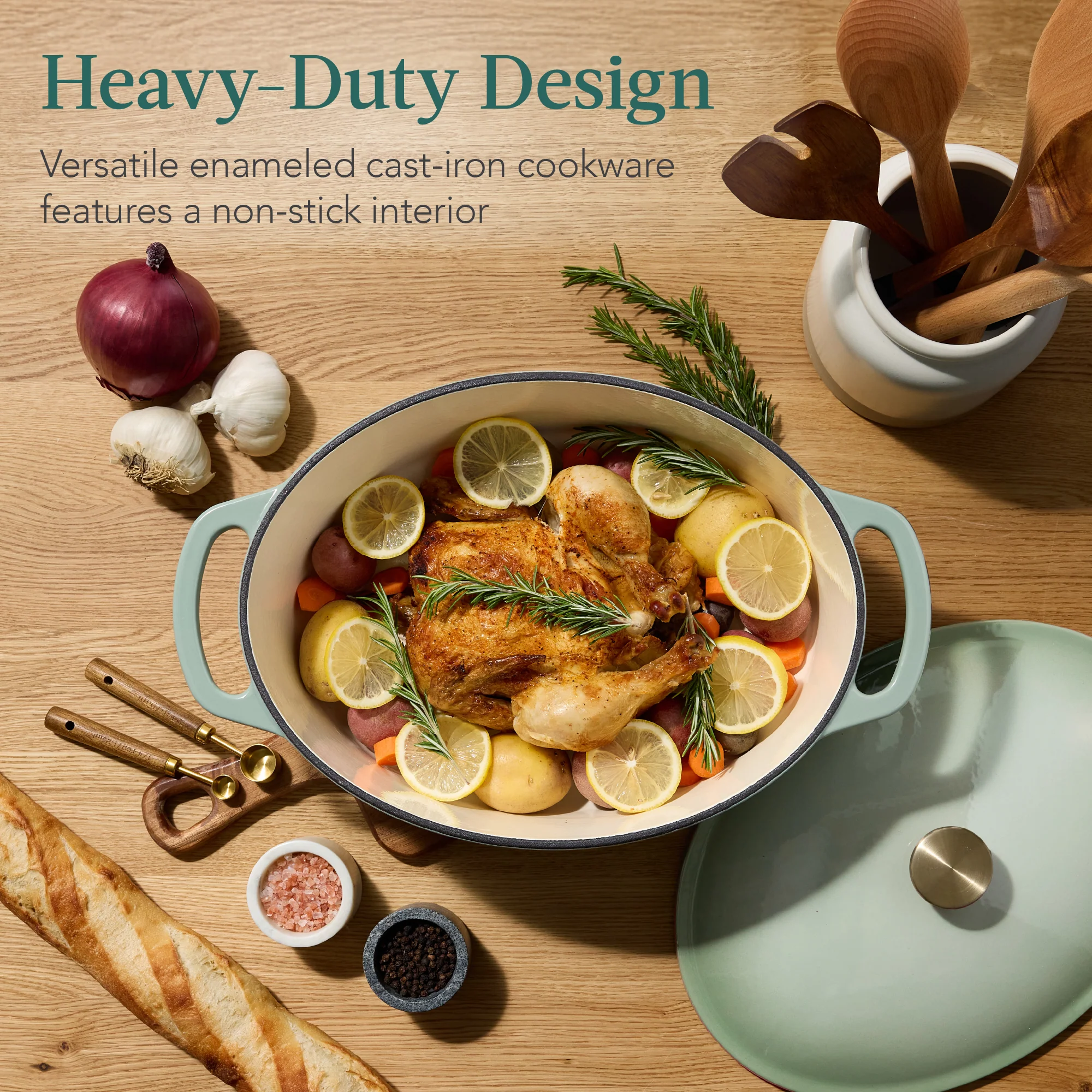 Oval Cast-Iron Dutch Oven Kitchen Cookware w/ Enamel - 7.5qt - Image 10