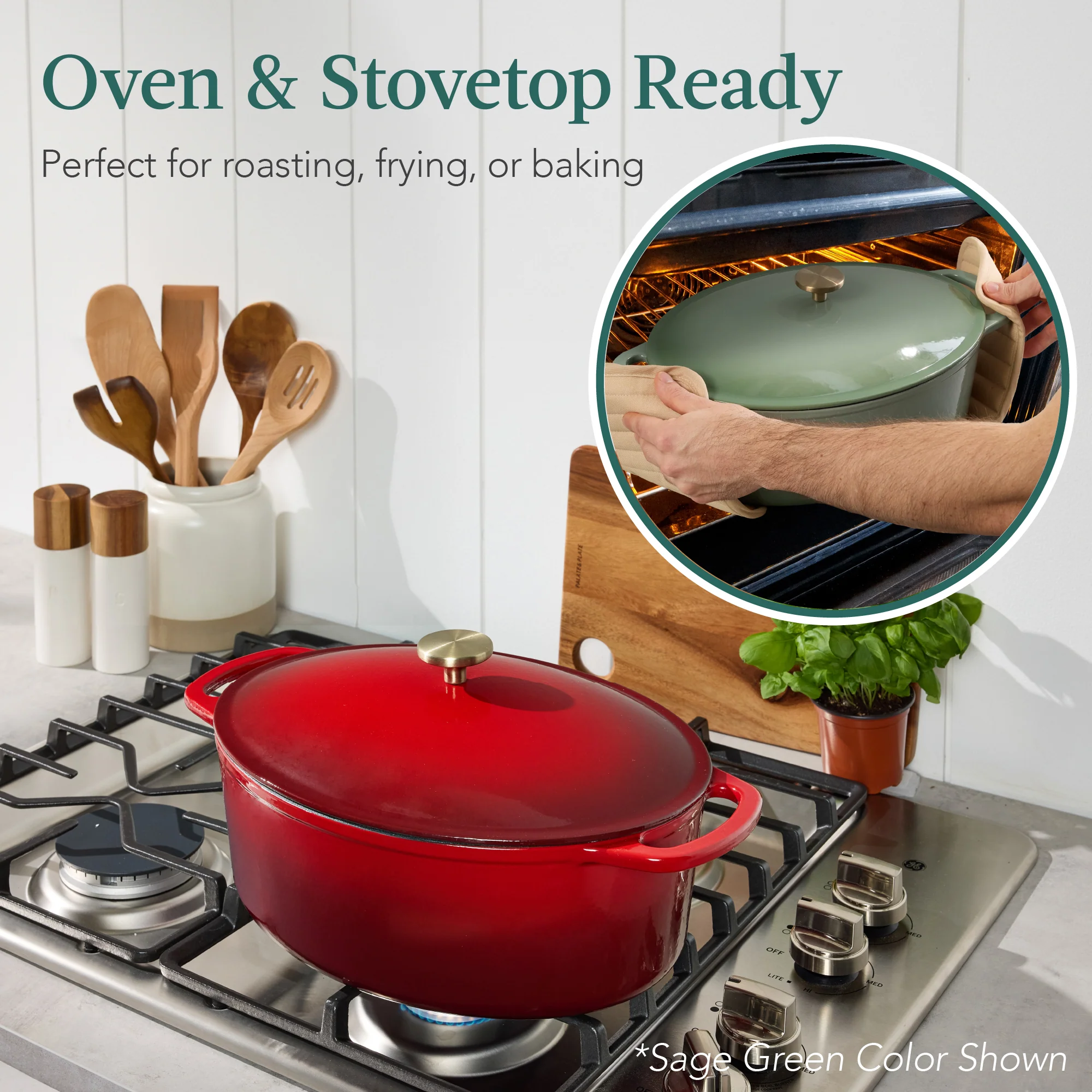 Oval Cast-Iron Dutch Oven Kitchen Cookware w/ Enamel - 7.5qt - Image 25