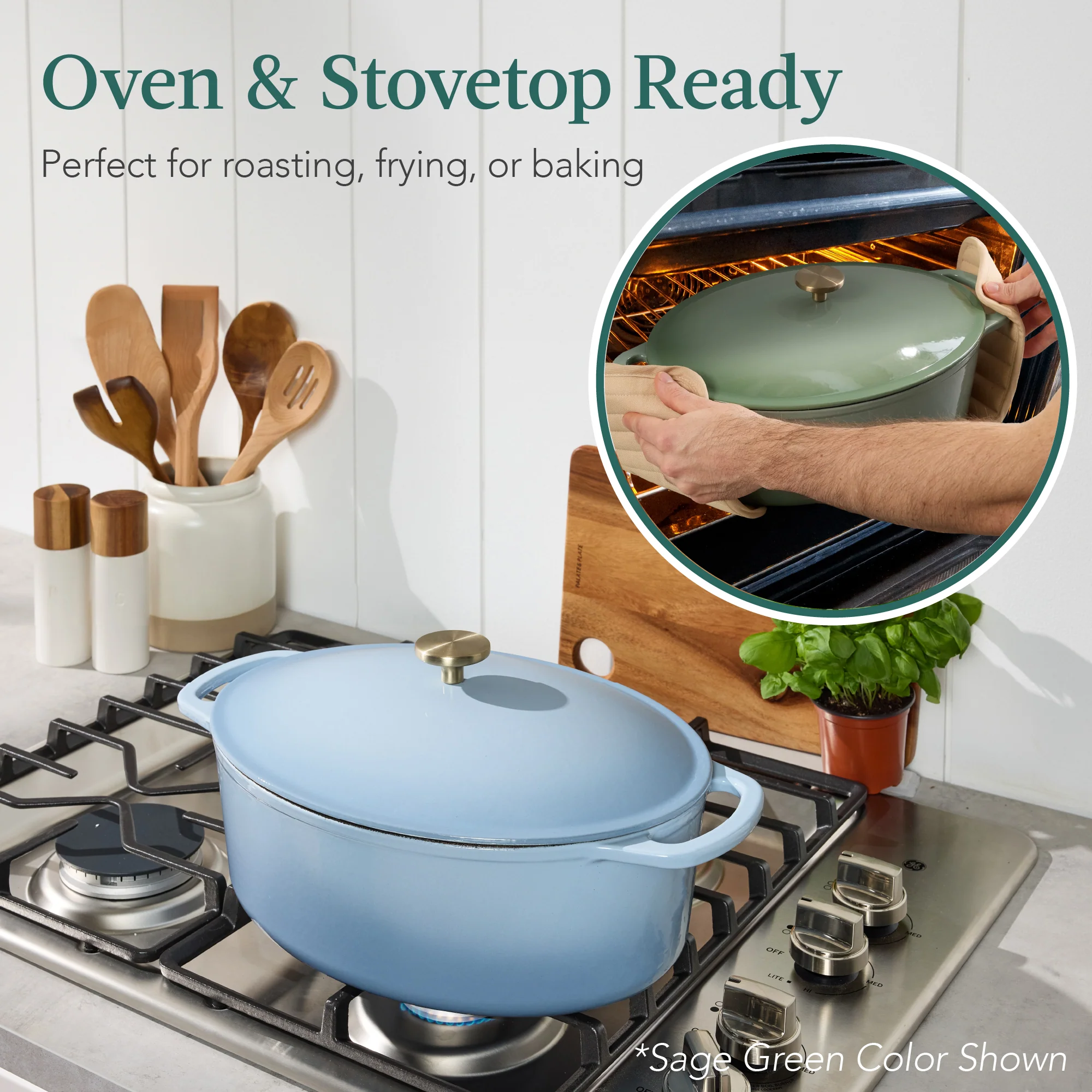 Oval Cast-Iron Dutch Oven Kitchen Cookware w/ Enamel - 7.5qt - Image 60
