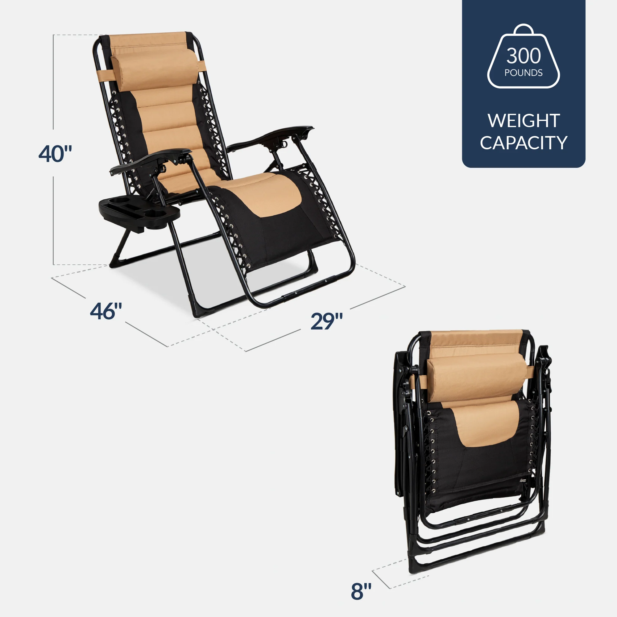 Oversized Padded Zero Gravity Chair, Folding Recliner w/ Headrest, Side Tray - Image 10