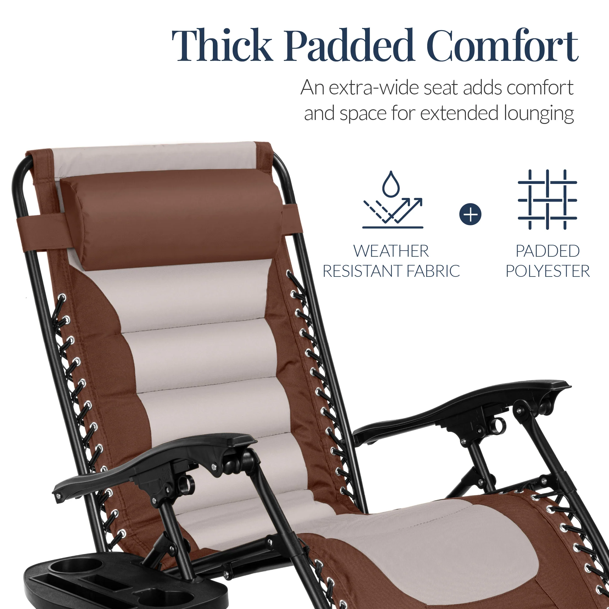 Oversized Padded Zero Gravity Chair, Folding Recliner w/ Headrest, Side Tray - Image 101