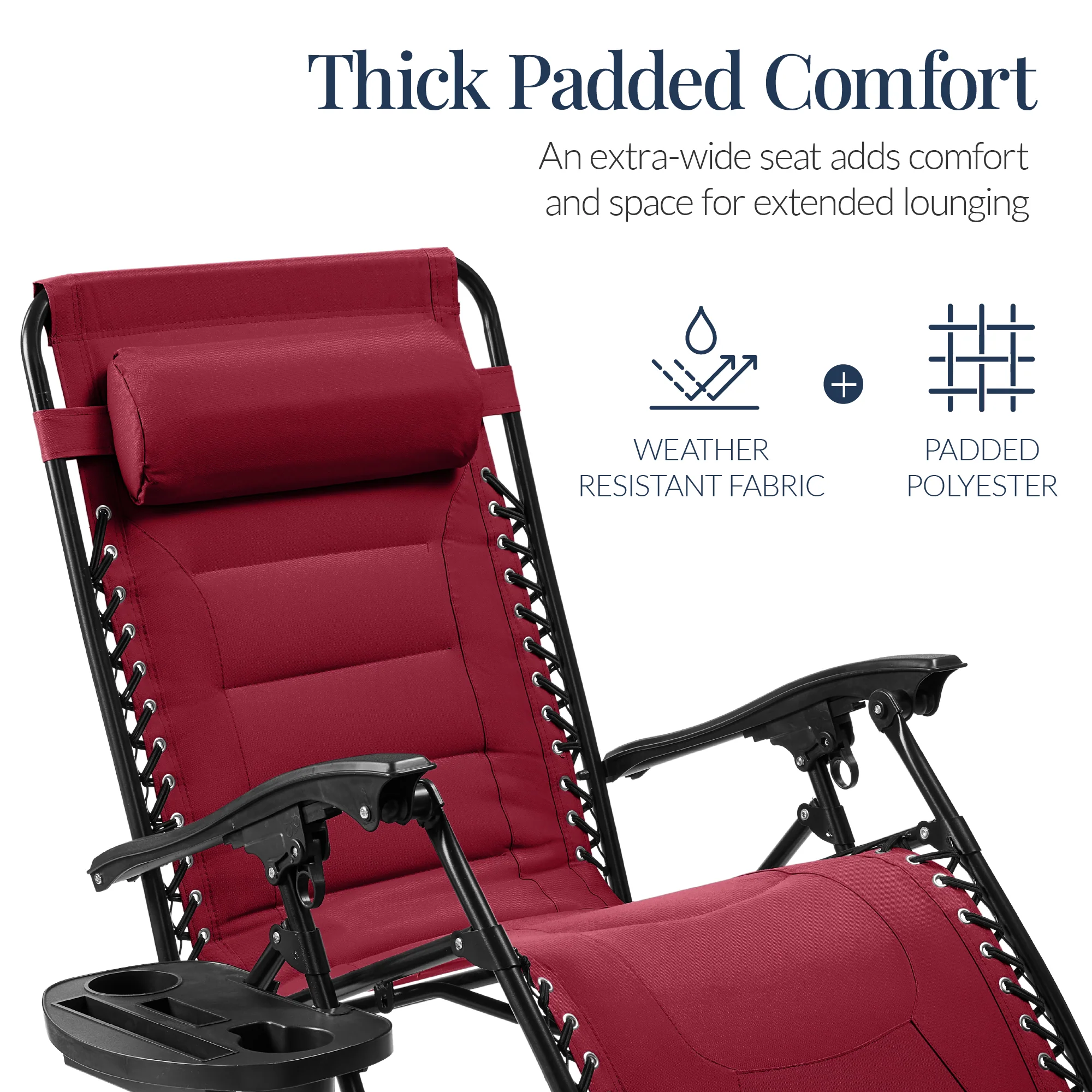 Oversized Padded Zero Gravity Chair, Folding Recliner w/ Headrest, Side Tray - Image 105