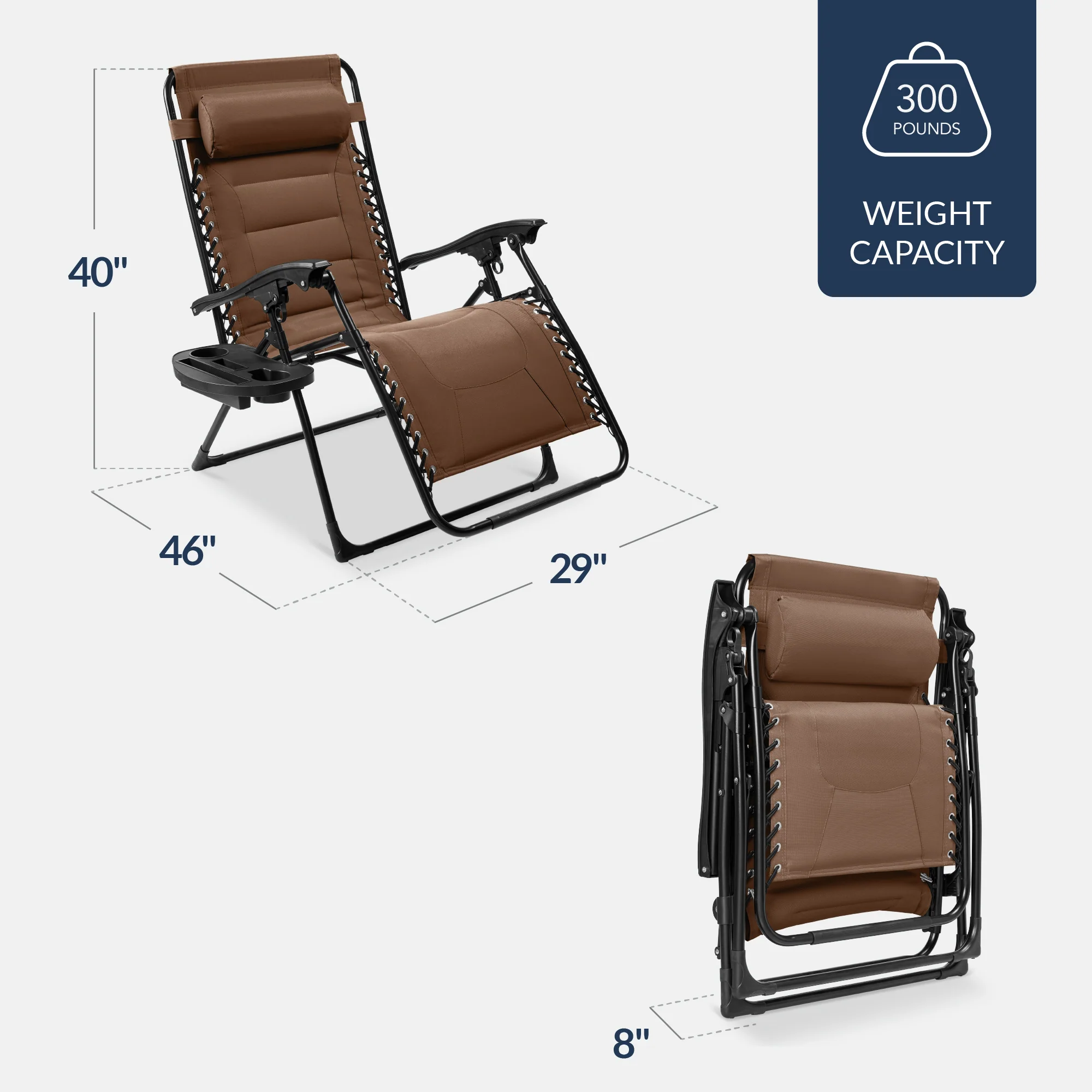 Oversized Padded Zero Gravity Chair, Folding Recliner w/ Headrest, Side Tray - Image 107